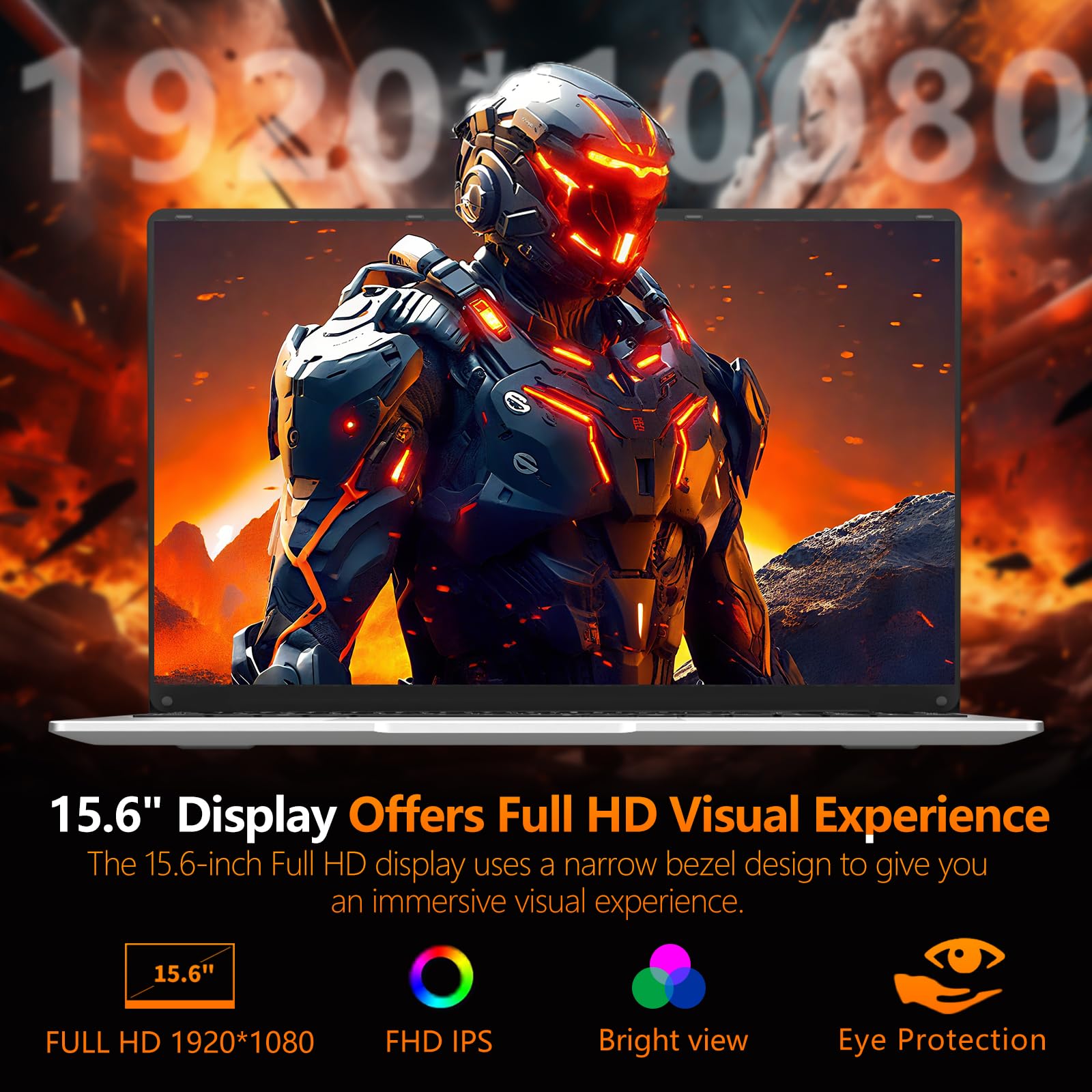 Tunhail PC Portable 15,6" FHD 1920×1080, Ordinateur Portable Win11 Pro, Celeron N4000, 8Go RAM, 256Go SSD, WiFi5 Double Bande, Bluetooth 4.2, Ultra-Fin léger, Webcam, USB, HDMI - 4