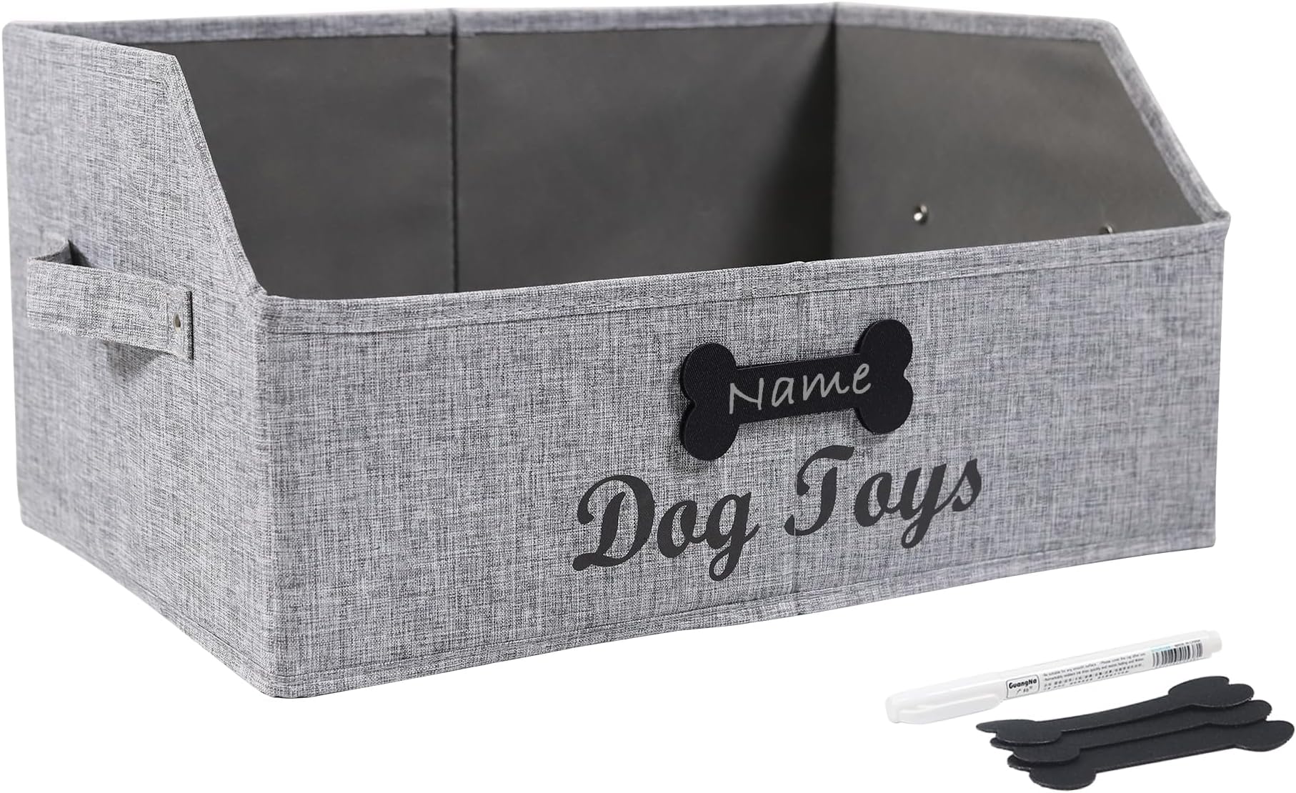 Gzsekken Dog Toy Bin, Fabric Trapezoid Dog Toy Box Dog Toy Basket Collapsible Toy Organizers and Storage for Pet Toys, Blankets, Clothes, Chew Toys and Accessories,Can be Personalized Gray