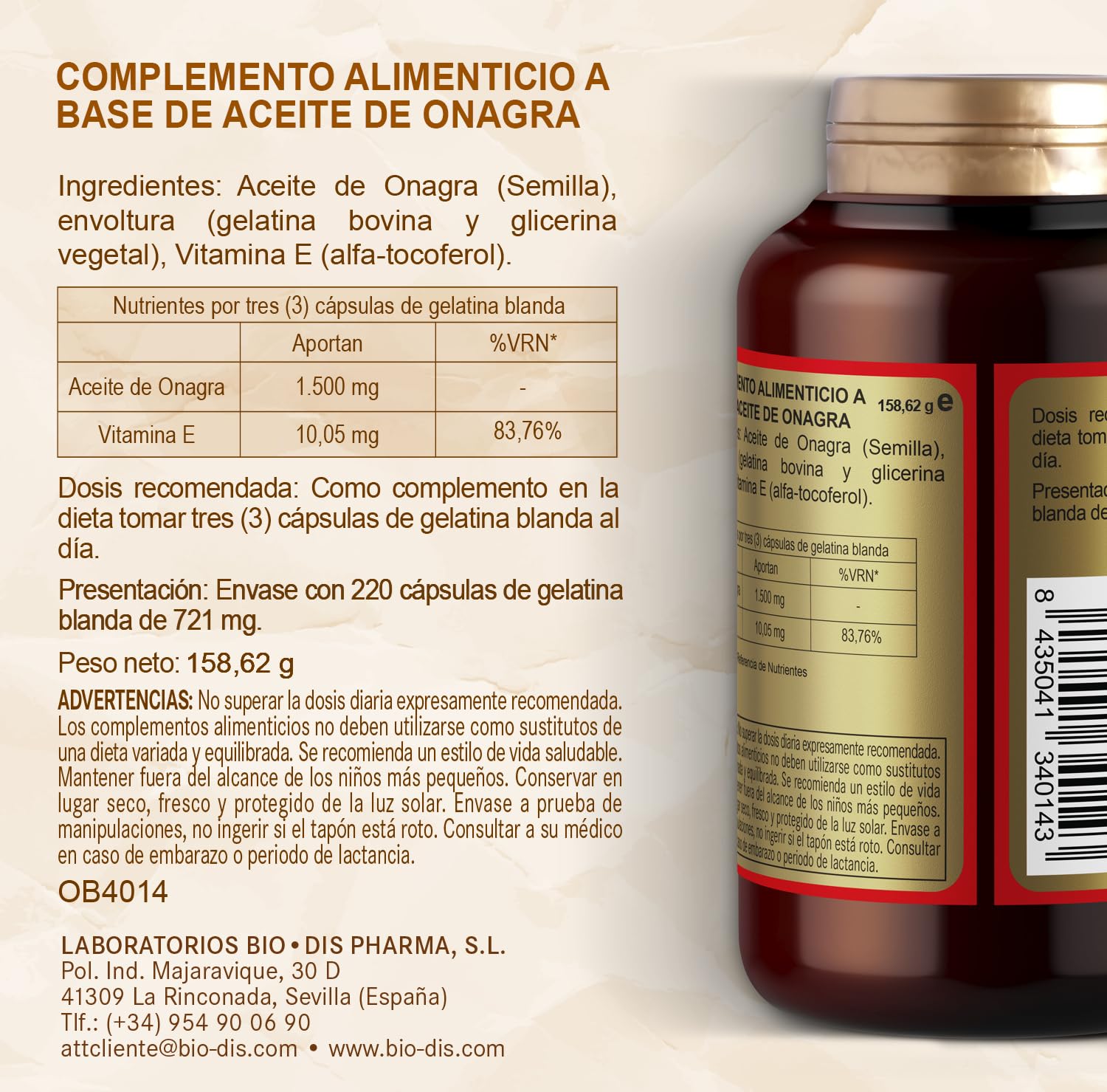 Obire | Perlas de Aceite de Onagra 500 mg | 3 Unidades | 220 Perlas | Contribuye a Aliviar los Síntomas Menstruales | Primera Presión en Frío | 10% GLA | Omega 3-6-9 | Vitamina E