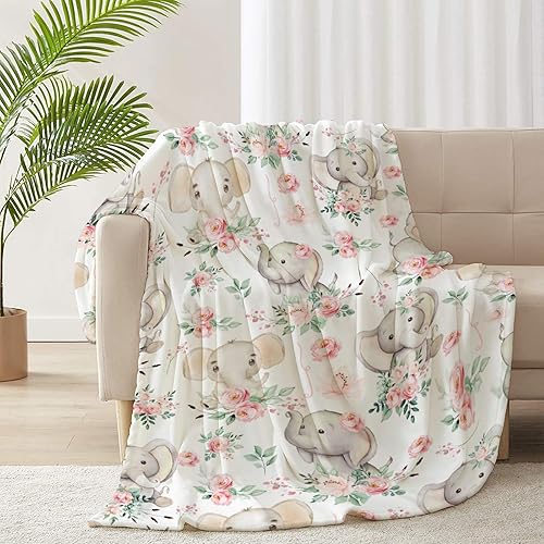 Manta de franela ultra suave y acogedora de elefante, manta de forro polar ligera y mullida, manta de felpa cálida para sofá, cama, 40 x 50 pulgadas
