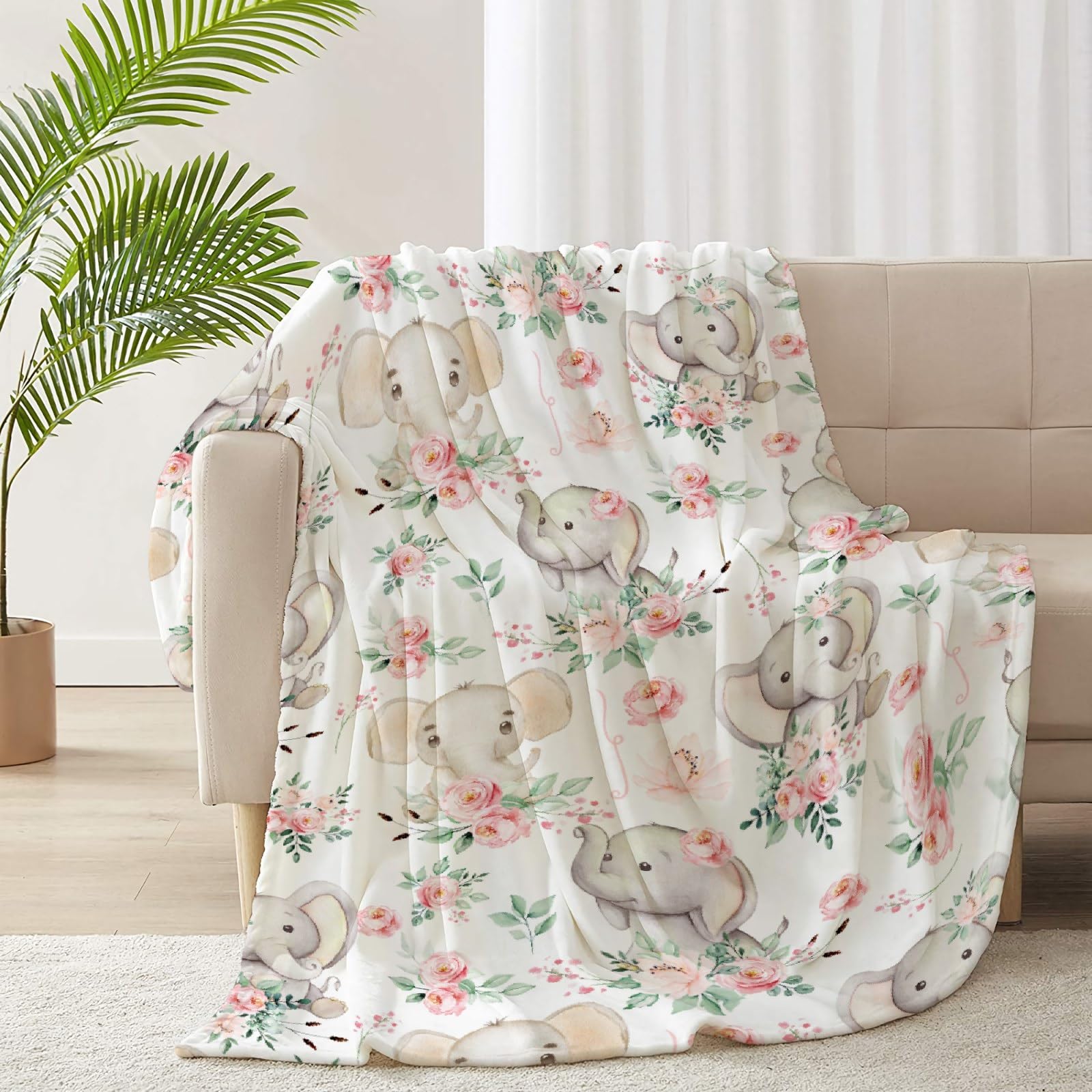 Elephant Blanket Gifts Ultra Soft Cozy Throw Flannel Blanket, Lightweight Fuzzy Fleece Blanket Warm Plush Throw Blankets for Couch, Sofa, Bed 40"x50" for Kids