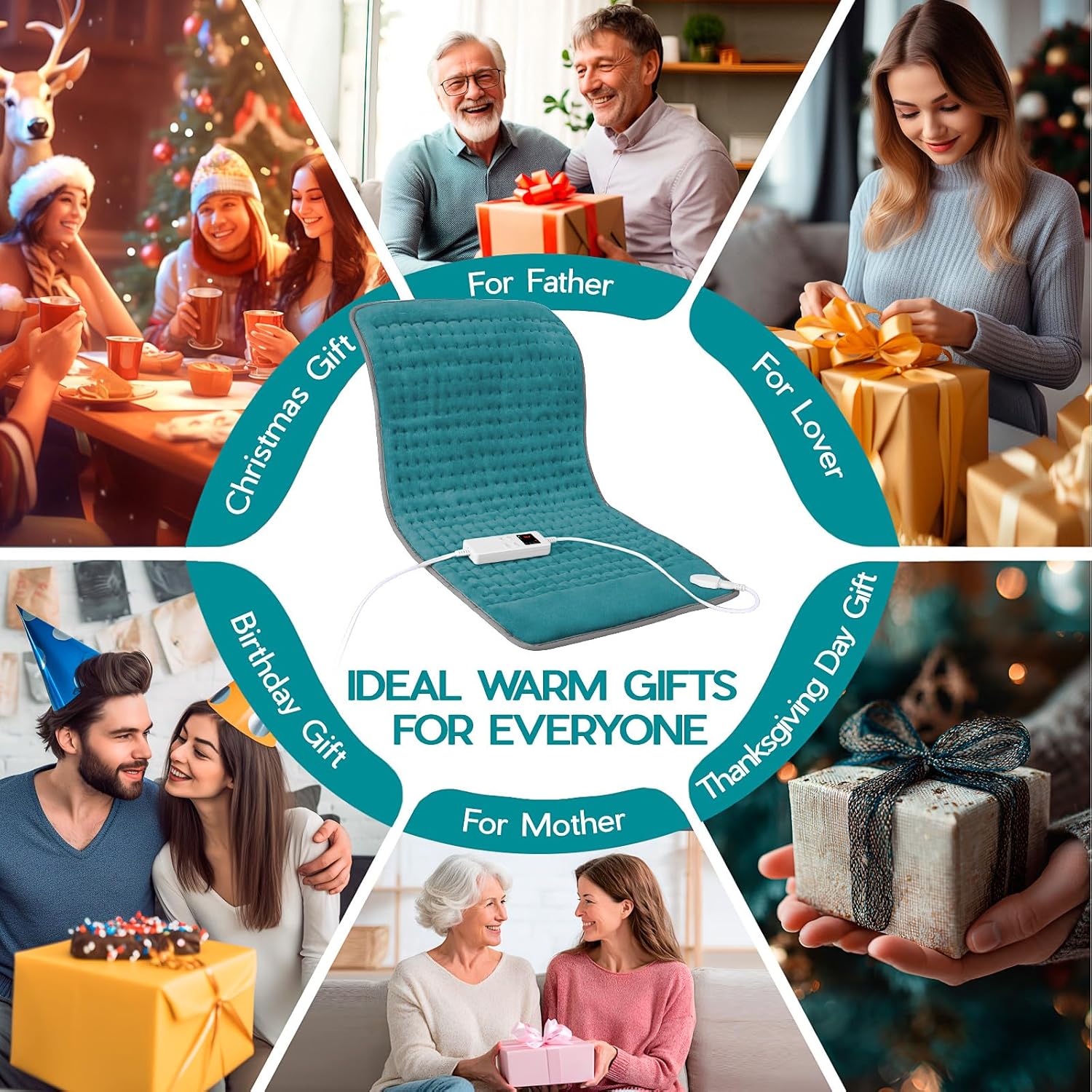 Heating Pad for Period Cramps, Heating Pad for Back/Neck/Shoulder Muscle Pain, 6 Heating & 4 Timer Setting, Auto Shut Off, Moist Heat & Machine Washable, Birthday Christmas Gifts for Women Mom, Cyan - Image 8