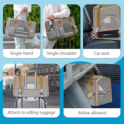 Miniatura 12 de Pesen Transportador para gatos de 18 x 11 x 11 pulgadas, se adapta a mascotas de hasta 16 libras, diseño anticolapso, múltiples bolsillos