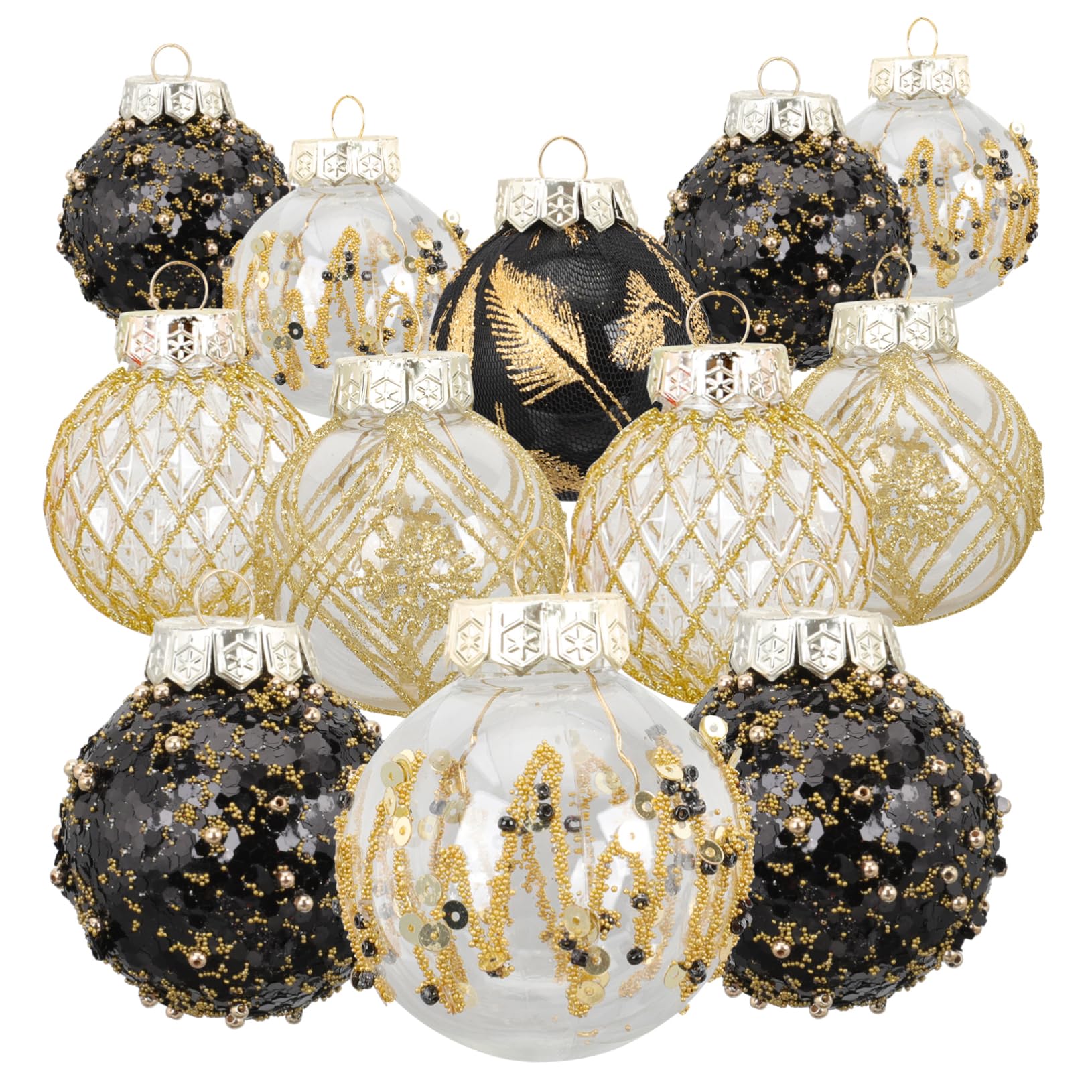 DECHOUS Bruchsichere Weihnachtskugeln in Schwarz aus Kunststoff 25 Stück als Hängende Weihnachtsdekoration für Festliche Anlässe und Garten