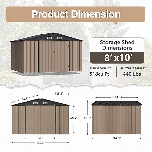 Miniatura 7 de Homall Cobertizo de almacenamiento para exteriores, cobertizos de jardín de metal de 8 x 10 pies y casa de almacenamiento al aire libre con puerta