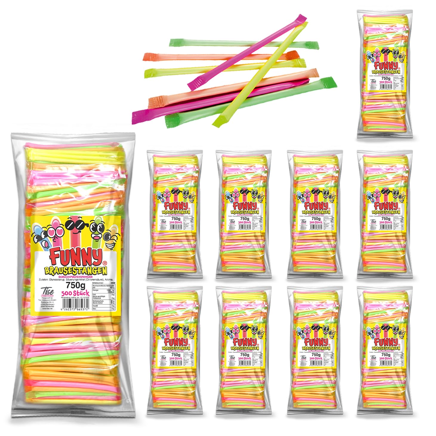 Tise Süsswaren Funny Brausestangen, Schleckpulver, 5000 Stück (7500g)