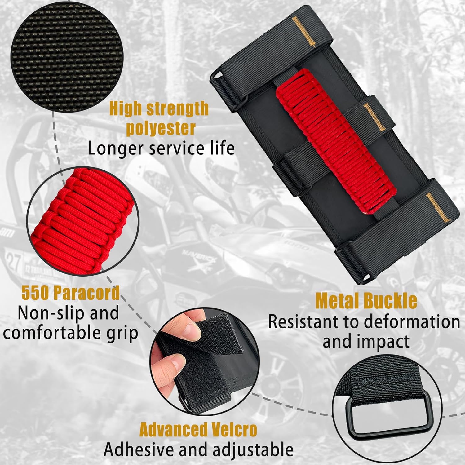 Paracord Wrangler Grab Handles, 4 Pack Wrangler Roll Bar Grab Handles for JK TJ JL CJ YJ JKU JLU and Gladiator JT Wrangler Hardware Handle (Red)