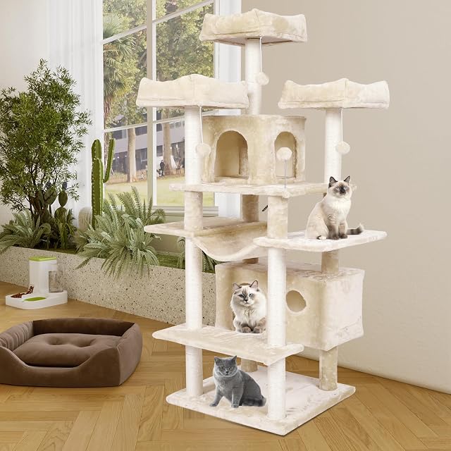 MSmask Árbol rascador grande XXL, 175 cm, estable, con 3 grandes plataformas, barras de sisal (beige)