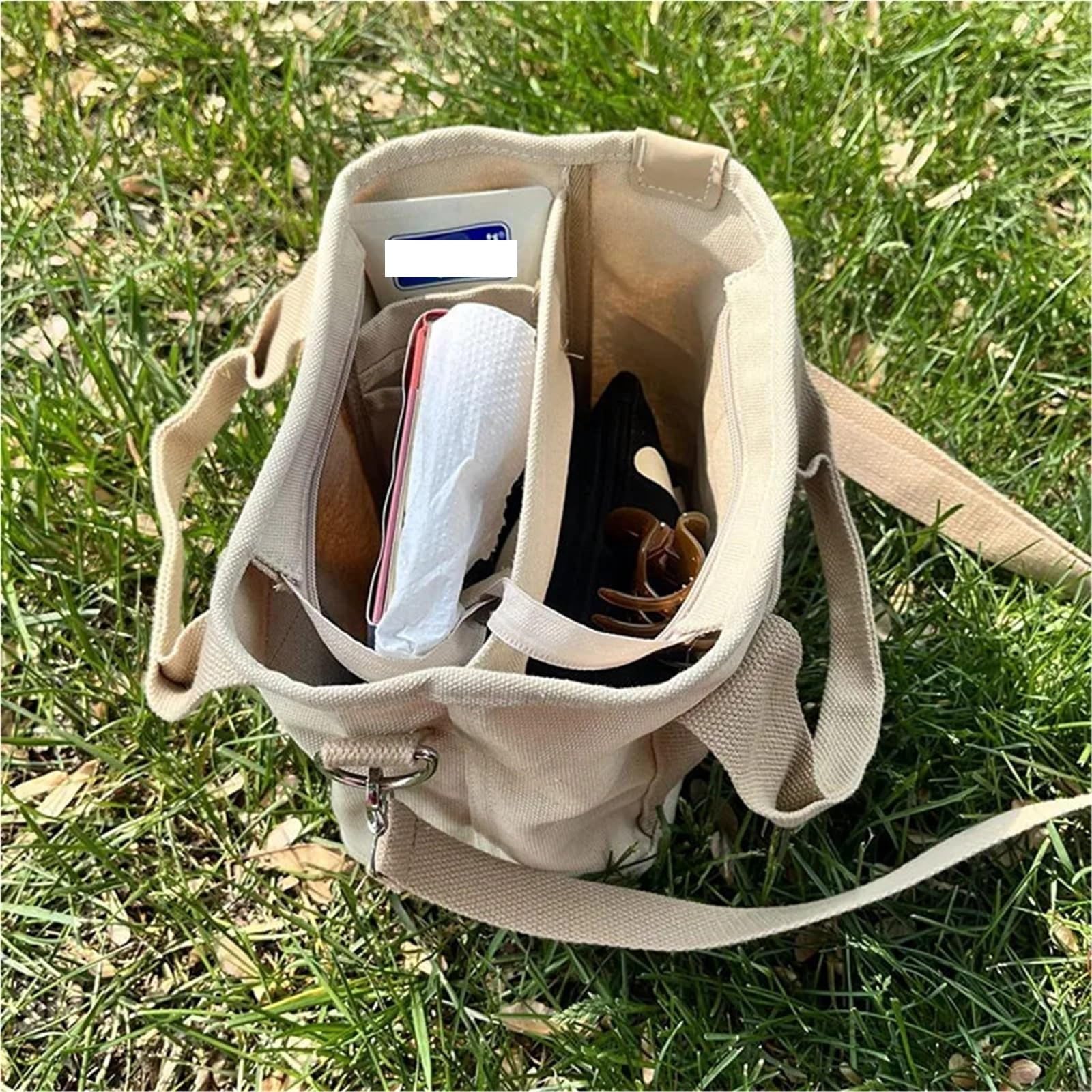 Canvas Tote Bag Damen Kleine Tasche mit Reißverschluss Lady Single Shoulder Tragbare verdickte Handy Bucket FüR Damen