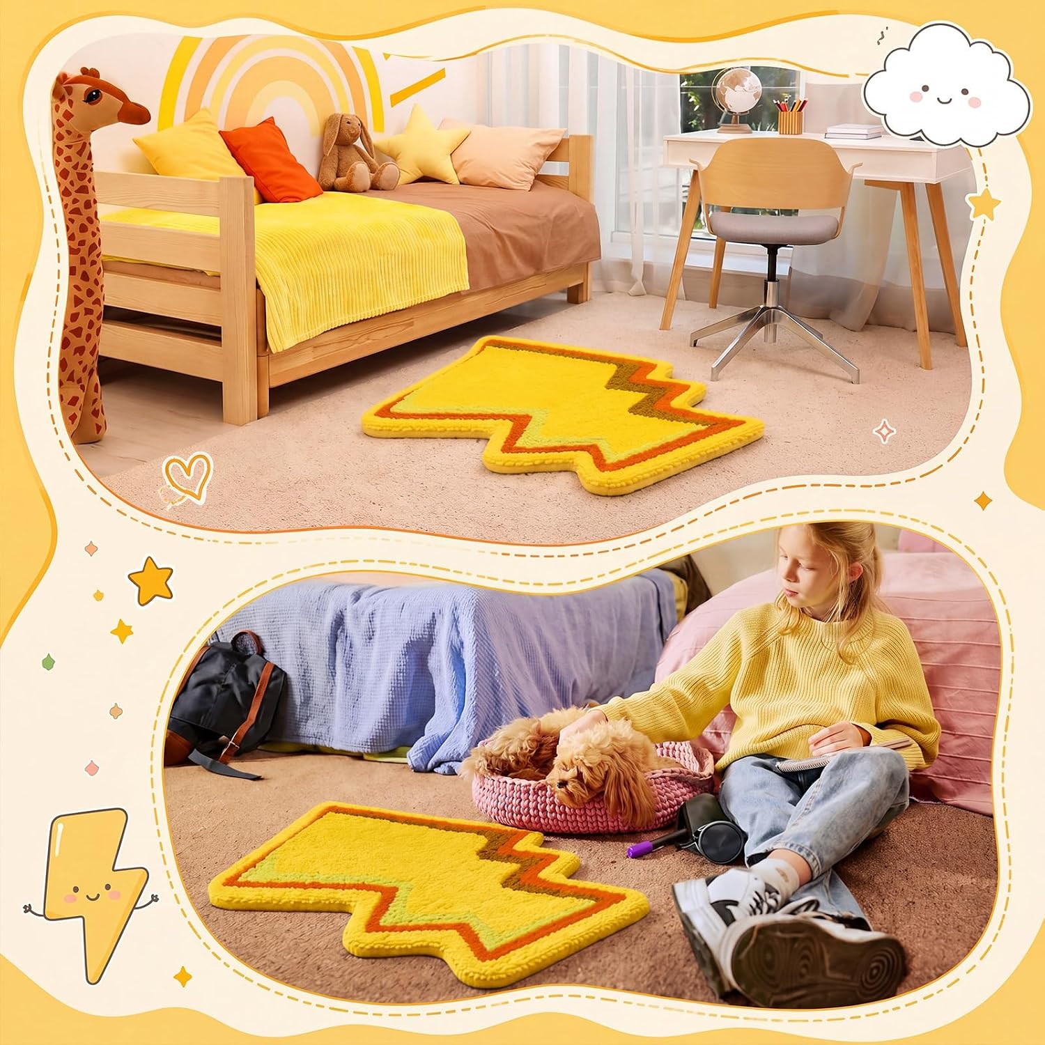 Tinideya Lightning Shape Bathroom Rugs for Birthday Decoration Non-Slip for Bedroom Kitchen Cartoon Soft Bathmat Machine Washable Friendship Fans Favor Decoration