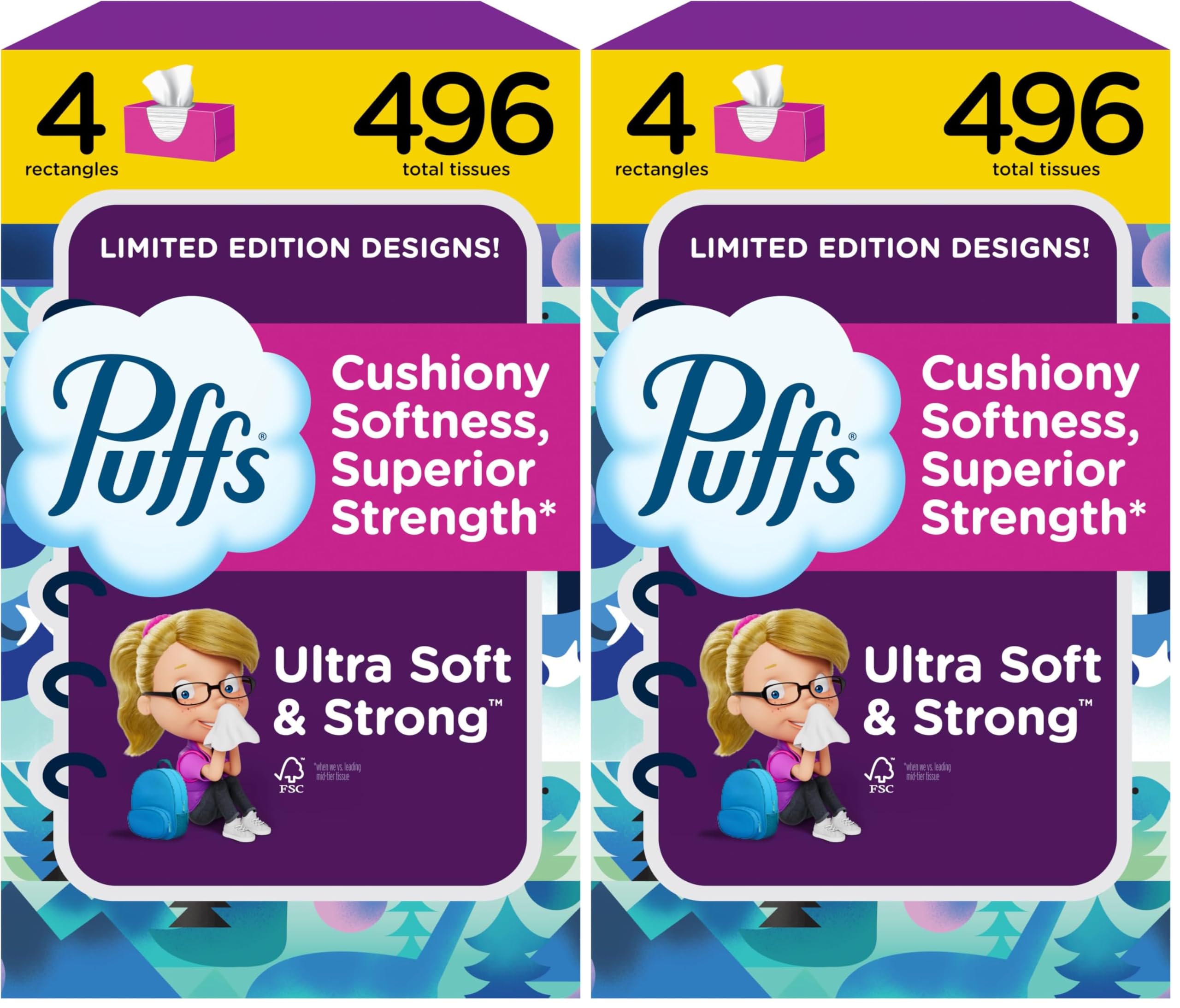 Puffs Ultra Soft Facial Tissues, 4 Family Size Boxes, Allergies and Colds, 124 Facial Tissues per Box (Pack of 8)