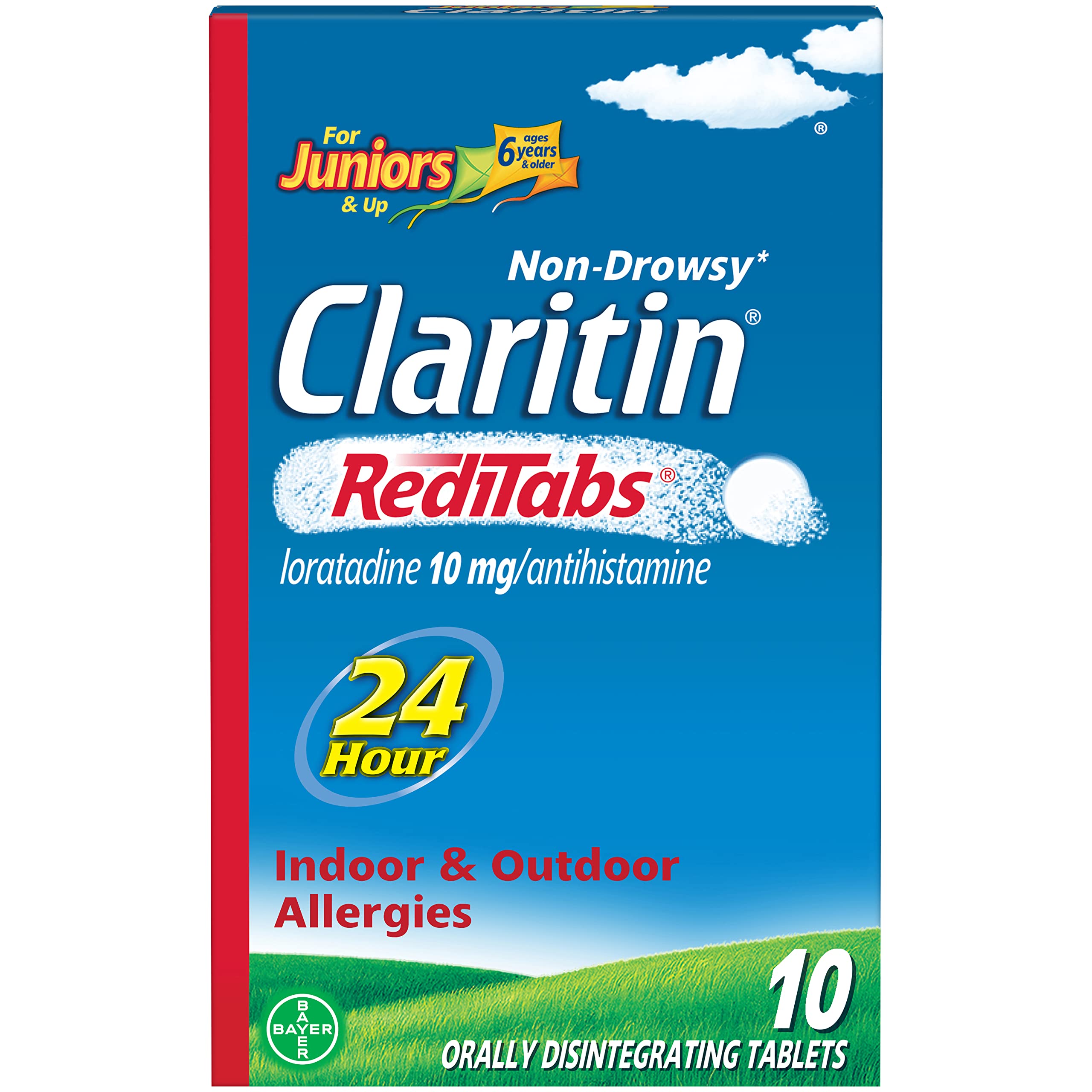 Claritin RediTabs for Juniors, 24 Hour Non-Drowsy Allergy RediTabs, Loratadine Antihistamine 10mg - 10 ct