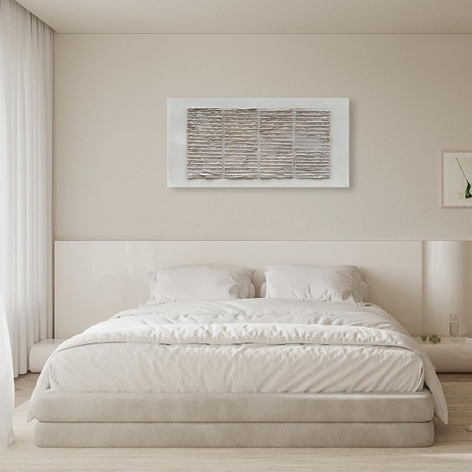 NANKAI Art Hand-Painted White Thick Texture Abstract Art Oil Painting 24x48 inch Contemporary Minimalist Art Home Wall Decoration Painting
