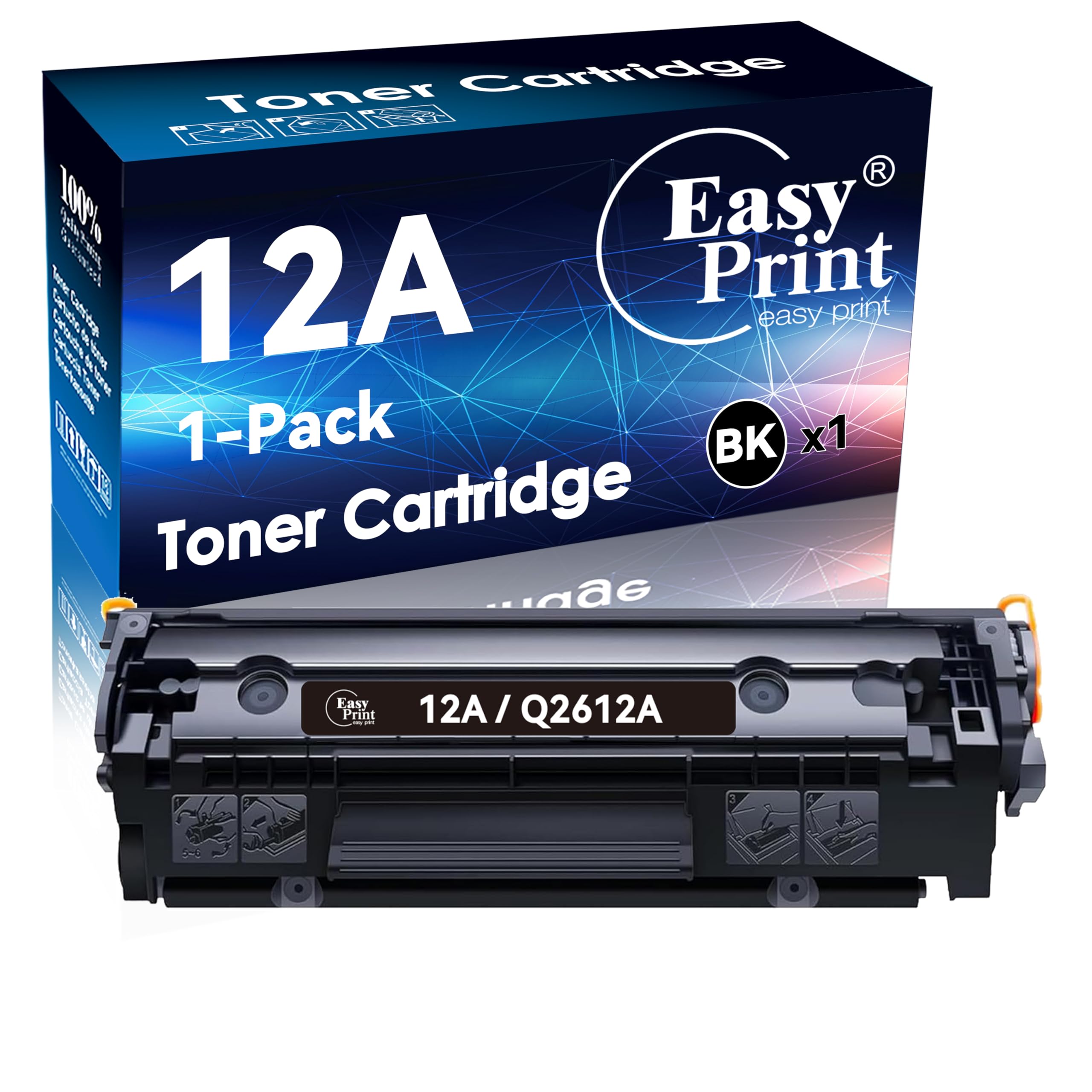 EASYPRINT Compatible 12A 2612A Toner Cartridges Used for HP Laserjet 1010/ 1012/ 1015/ 1018/ 1022/ 1022N/ 1022NW/ 1020/ 3015MFP/ 3020MFP/ 3030MFP/ 3050MFP/ 3052MFP/ 3055MFP/ 3050Z, (1x Black)