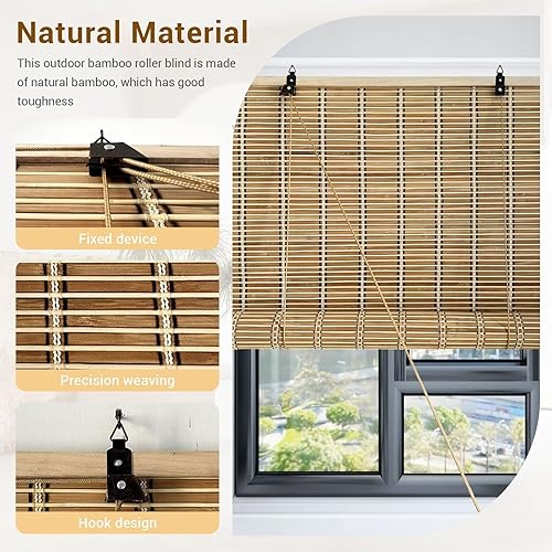 Miniatura 4 de Persianas de bambú, persianas enrollables opacas para protección de privacidad de ventanas, persianas enrollables filtrantes de luz para interiores