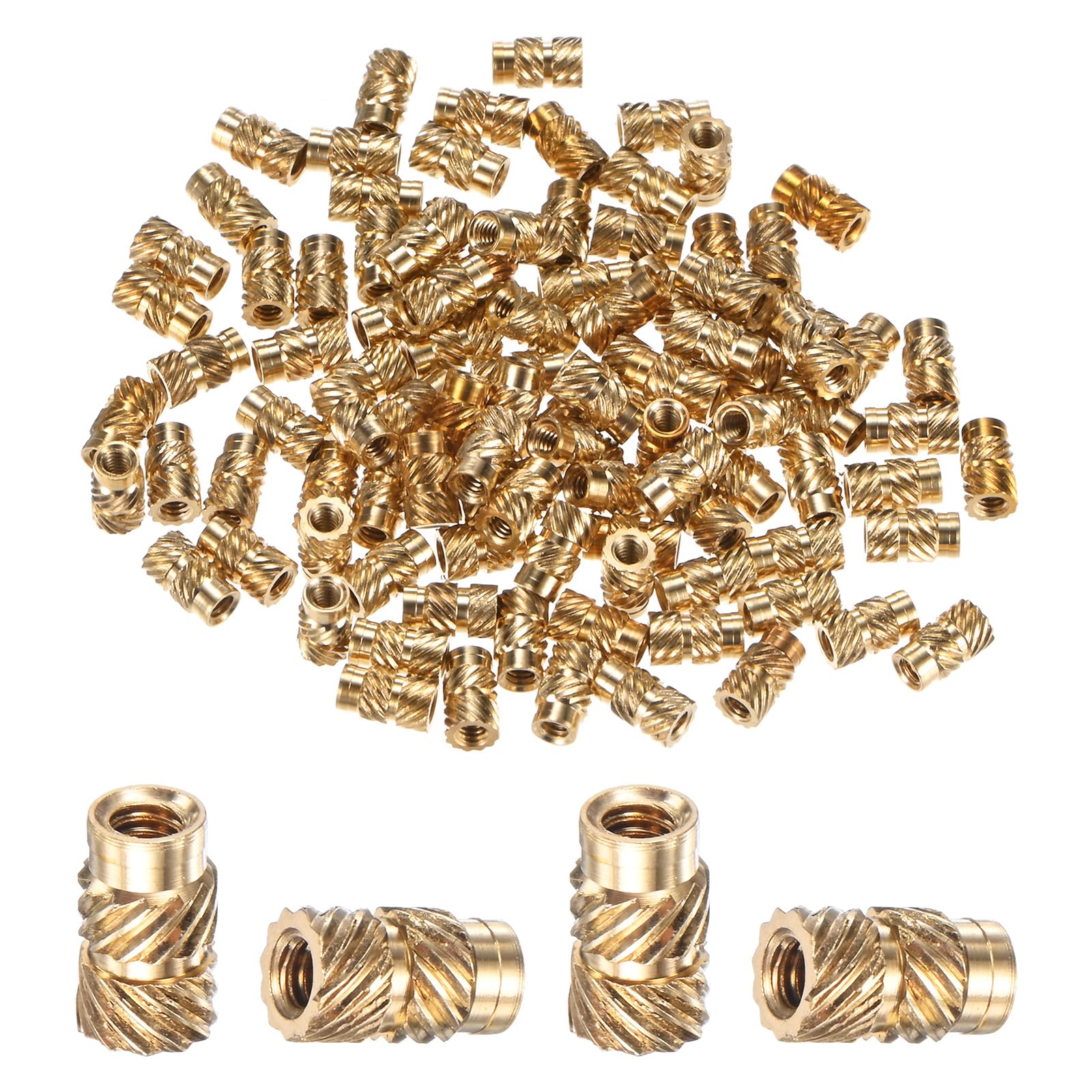 M METERXITY 100-Pack Threaded Inserts - M2 x 6mm L x 3.5mm OD Brass Heat Set Insert Nuts, for 3D Printing Components/Plastic Parts/Miniature Electronics Female Metric Knurled Nuts
