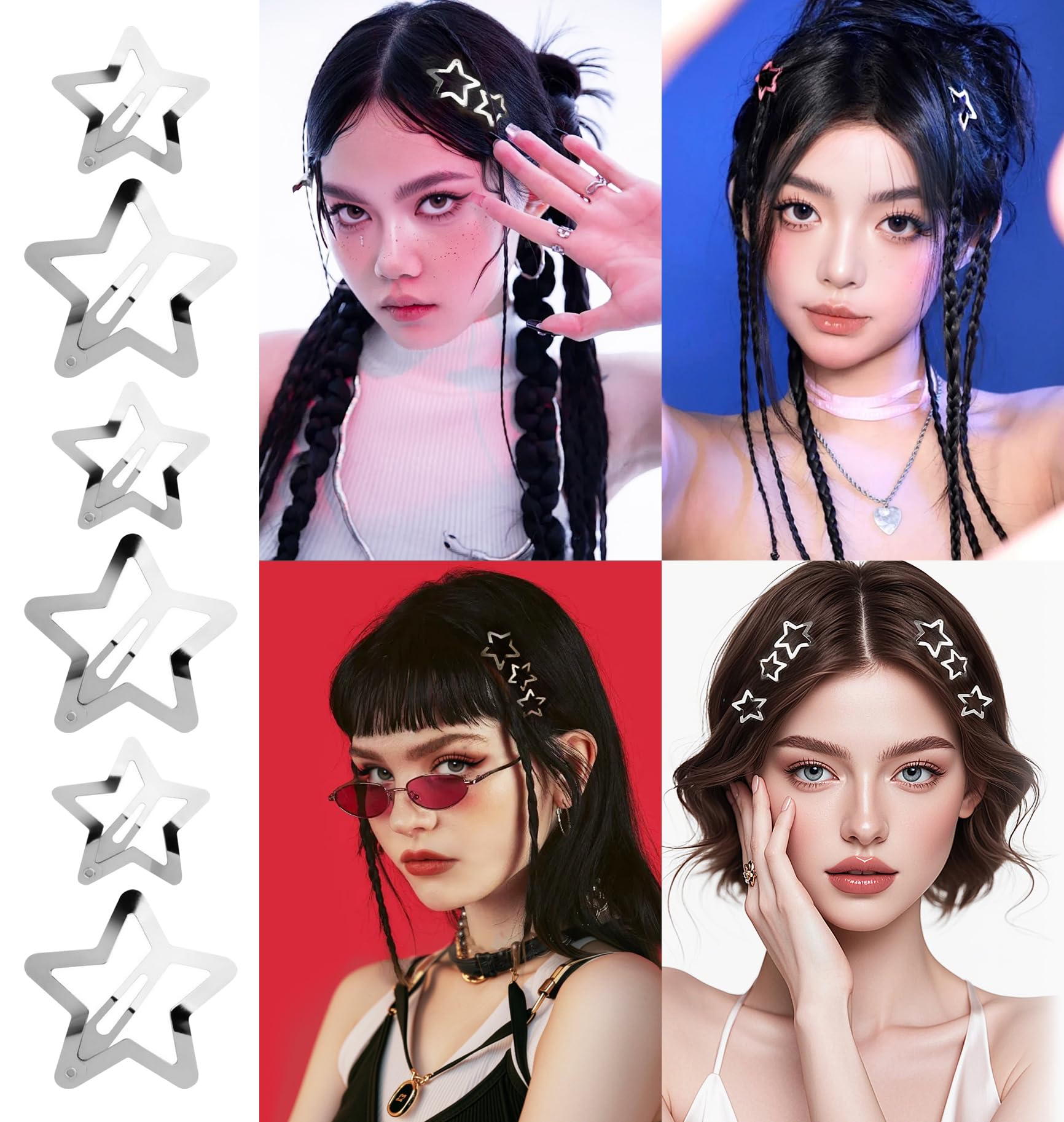 Fermagli per capelli Y2K a forma di stella, color argento, graziosi, accessori per capelli per ragazze, forcine per capelli per donne e ragazze (20 pezzi)