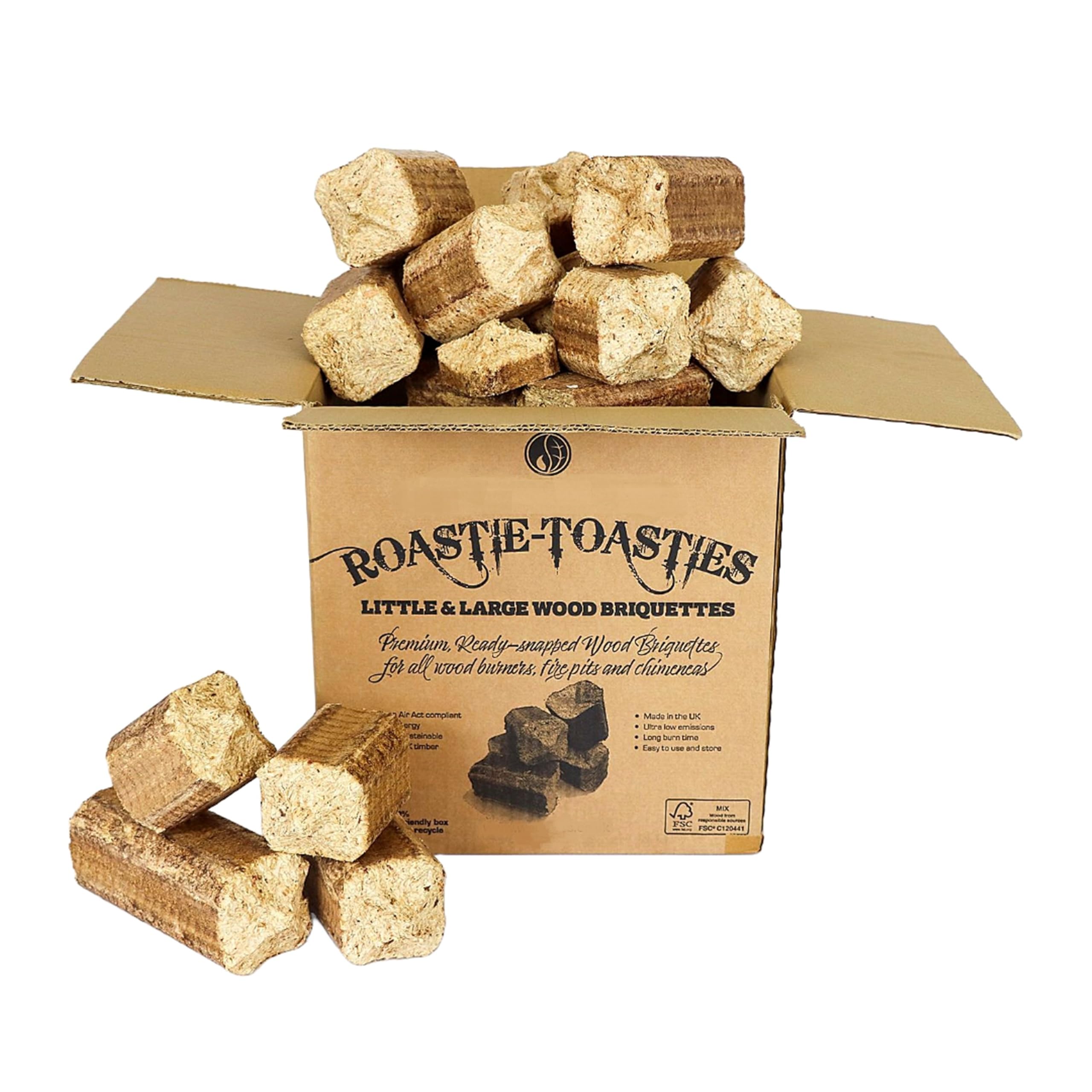 14.5kg Roastie-Toasties Heat Logs - Box of Ultra Dry Compressed Logs. Great for Wood Burners, Open Fires, Multi-Fuel Stoves. Planet-Friendly Wood Briquettes. Made in Scotland