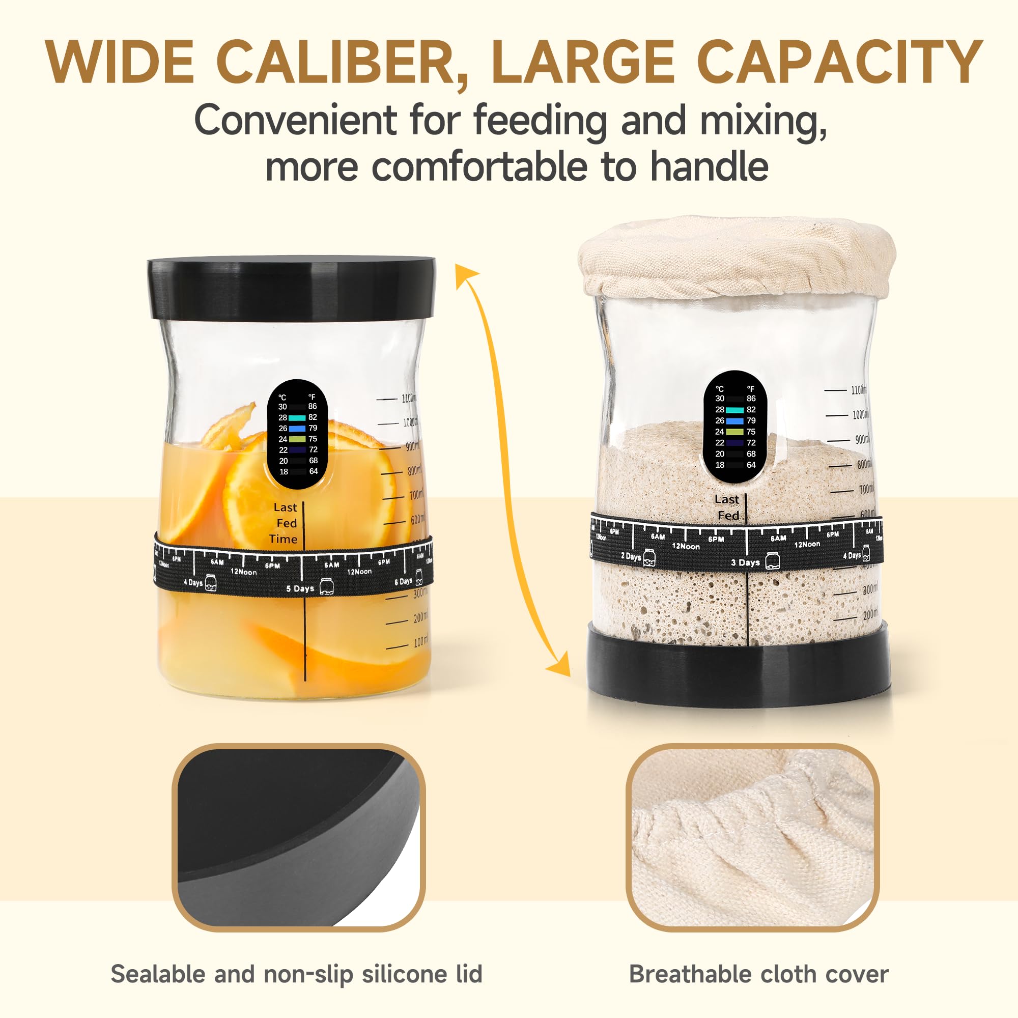 Sauerteig-Starter-Set, 1,5 l, breite Bohrung und großes Fassungsvermögen, Sauerteig-Starterglas, perfektes Sauerteig-Brot-Backzubehör, Backgeschenke (4 Gläser)