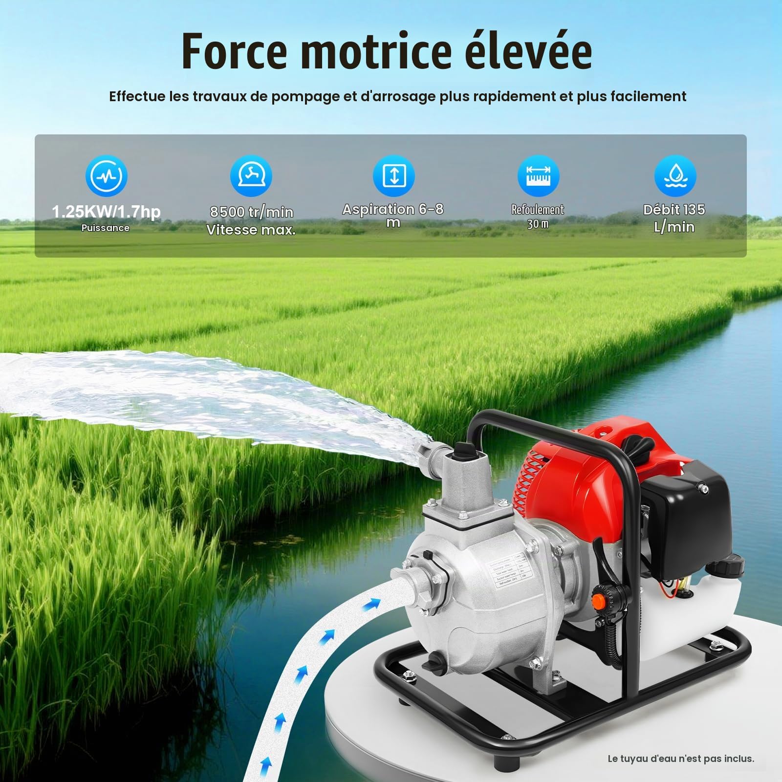 Pompe À Eau Thermique Eaux Usées, 2 Temps 43 Cc Refoulement, 30m