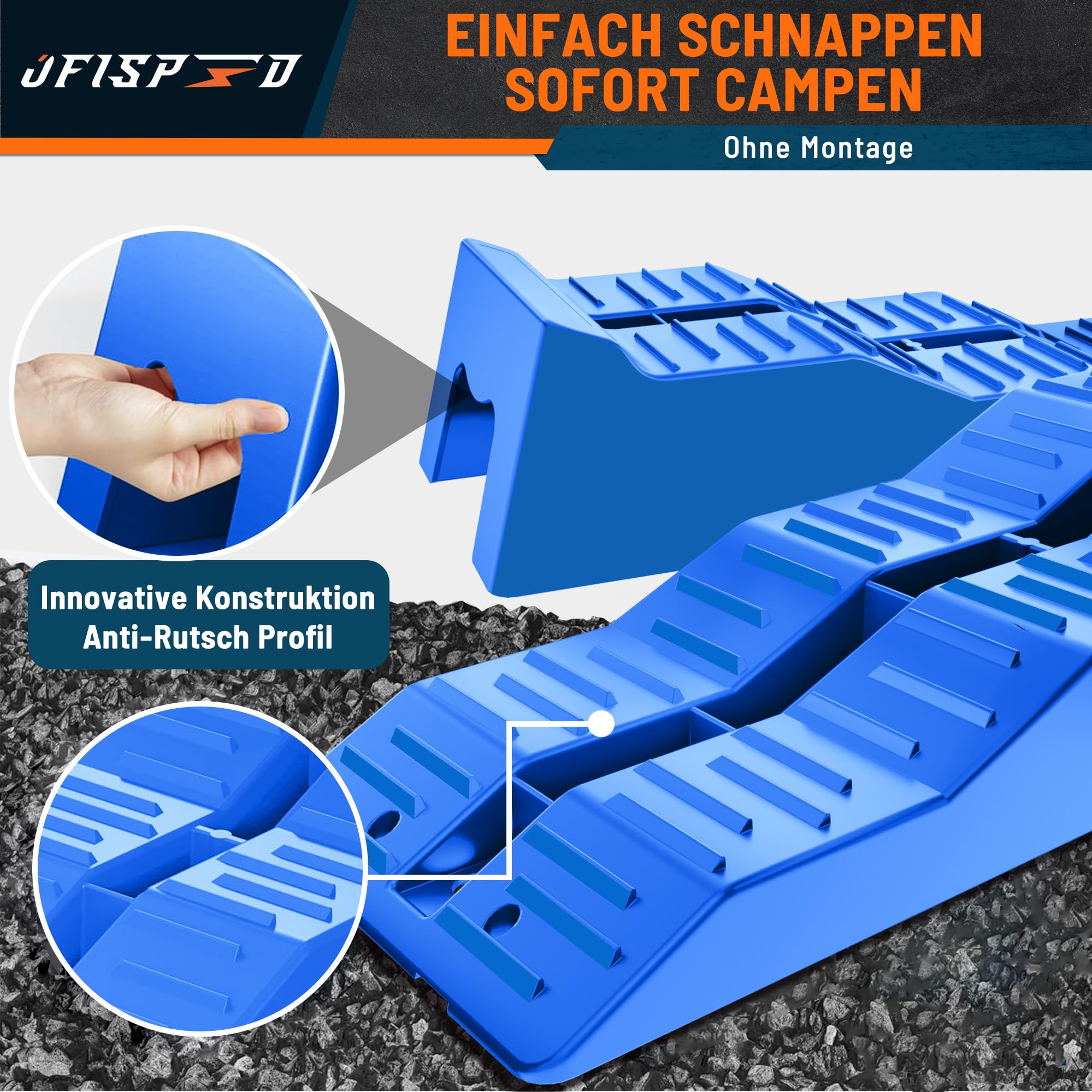 Auffahrkeile für Wohnmobil, 5 t Stufenkeile 2 Stück mit Tragetasche (Blau), Stabil & Leicht für Camping, Auffahrkeile für unebene Untergründe