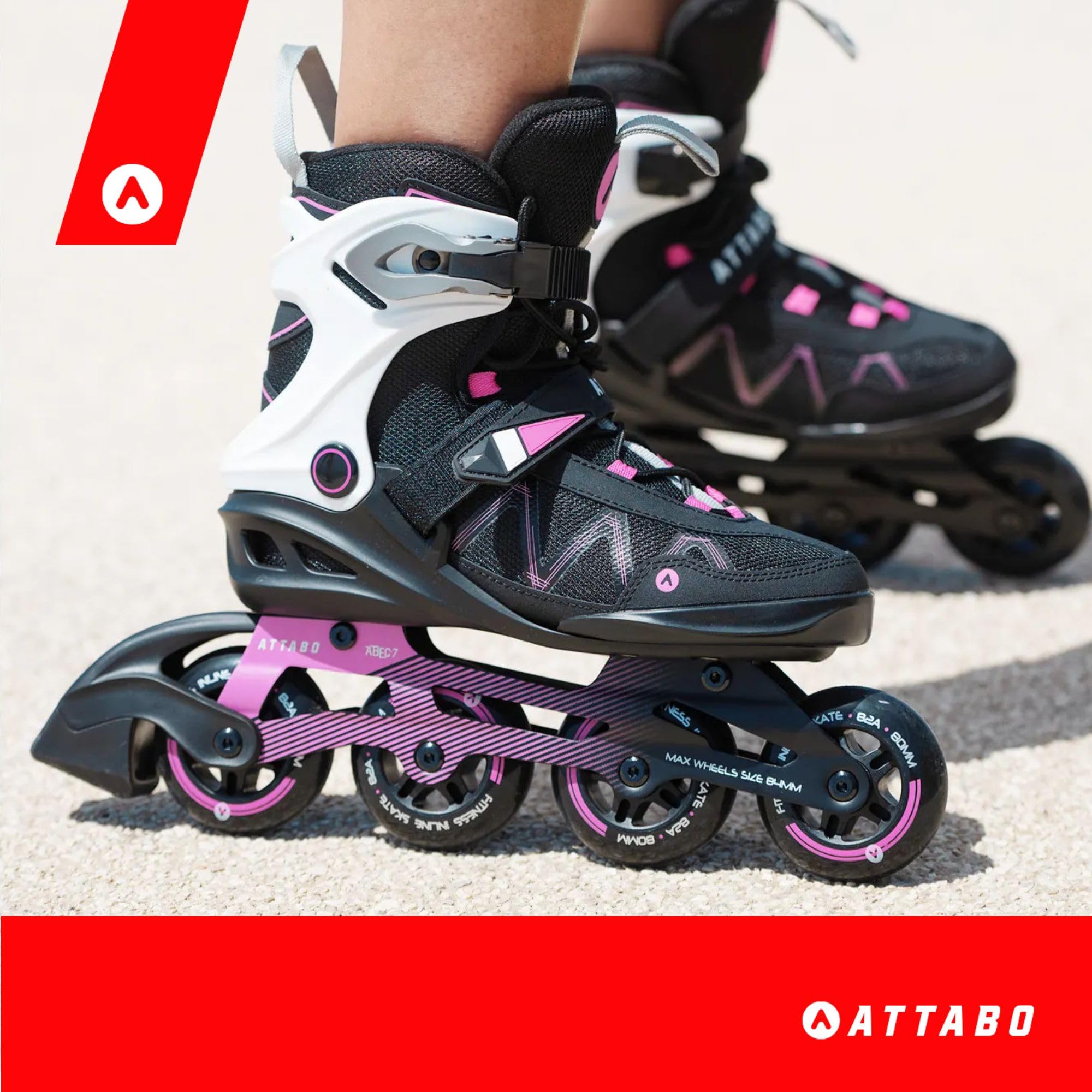 ATTABO Patines en línea Bliss para Mujer 37-42 EU Comodidad y Seguridad Bota Semirrígida Chasis de Aluminio Ruedas 80 mm PU Rodamientos ABEC-7 Ajustable Color Rosa