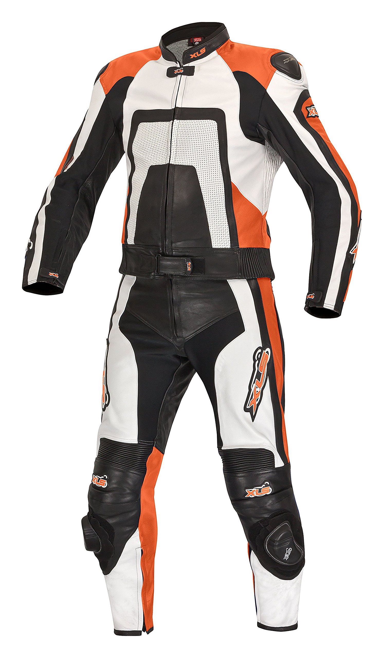 XLS Skórzany kombinezon motocyklowy, dwuczęściowy, pomarańczowy