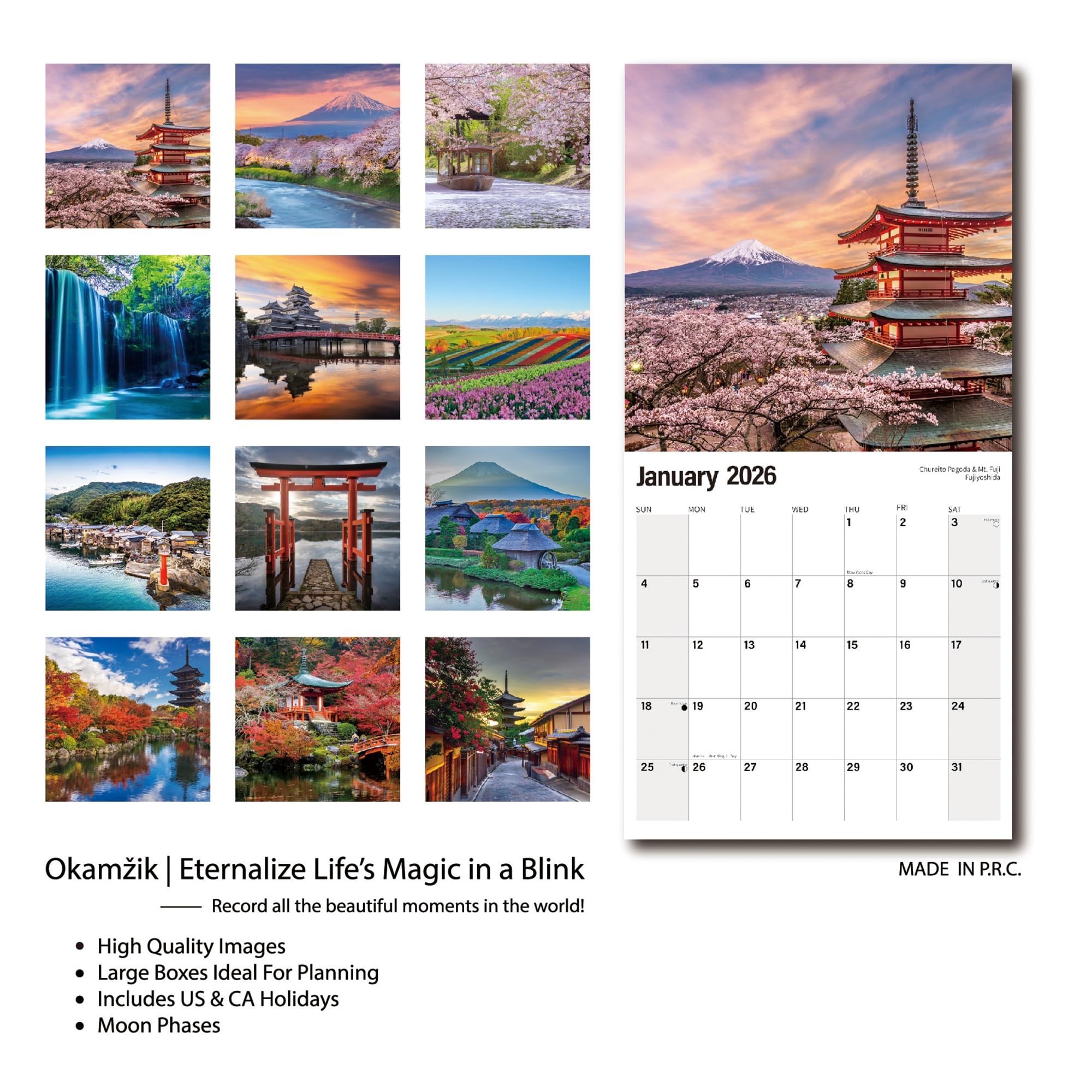 Wall Calendar 2026 Planner Calendar - Japan Hangable Monthly Wall
