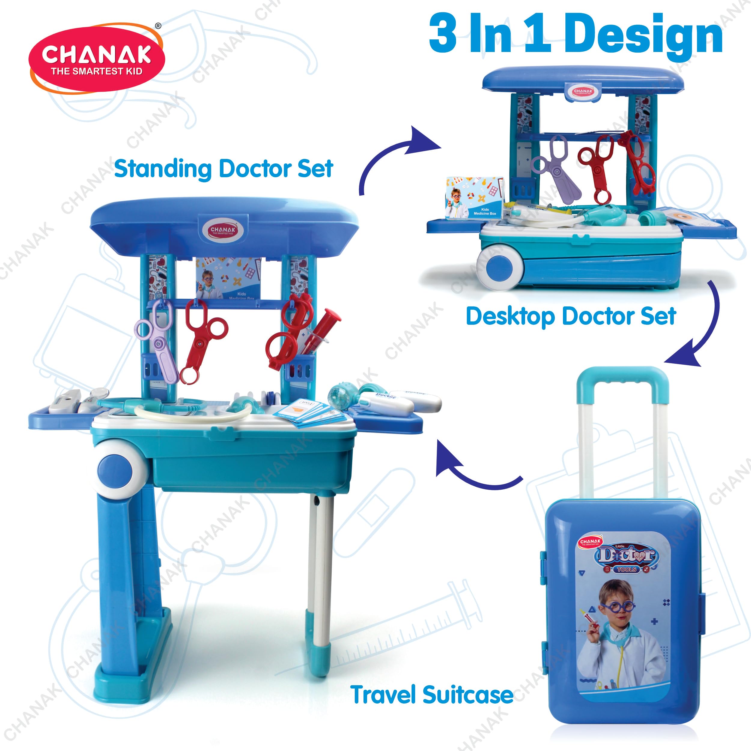 Chanak Premium Doctor Set Trolley for Kids with LED Light Instruments, Pretend Play Doctor Set Trolley for Kids Above 3 Years, Doctor Kit for Boys & Girls, BIS Approved. (Blue Trolley) - Image 2 thumbnail
