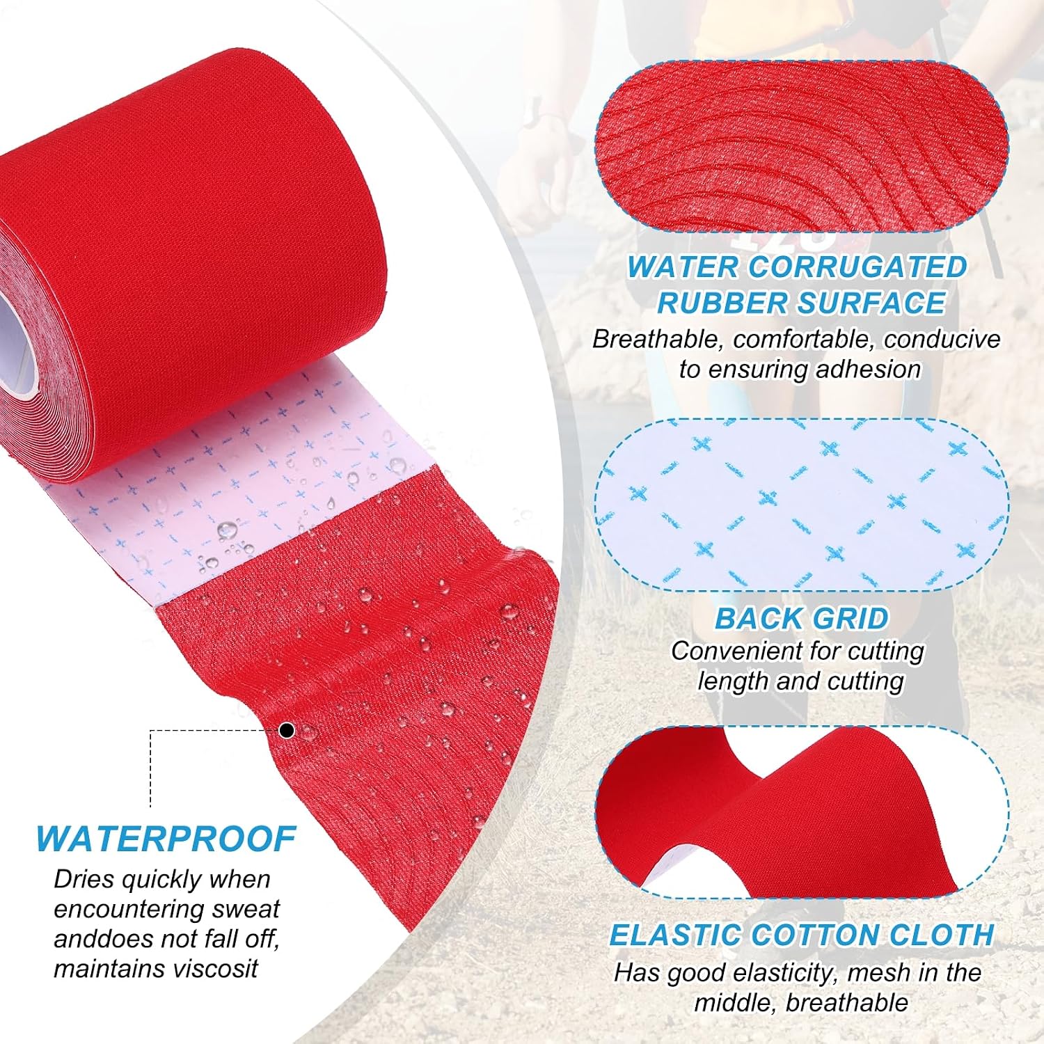PATIKIL 5.5 Yard x 3 Inch Kinesiology Tape, 3 Roll Adhesive Cotton Sports Muscle Support Tapes Waterproof Elastic Tape for Knee Ankle Wrist Shoulder, Purple/Red/Brown