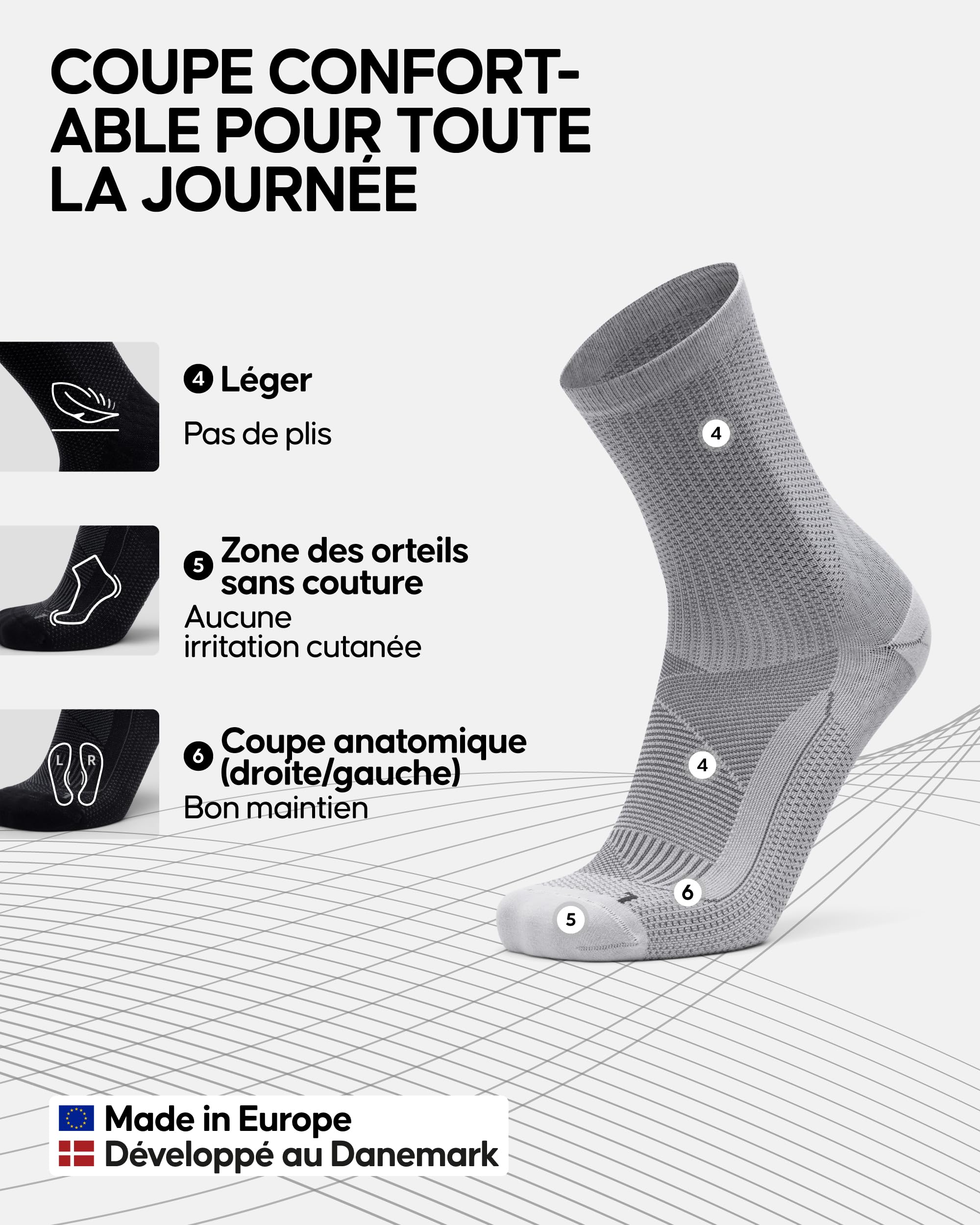 DANISH ENDURANCE Chaussettes de Compression et Soutien – pour Fasciite Plantaire, Neuropathie, Tendinite d'Achille, pour Homme et Femme, Lot de 2