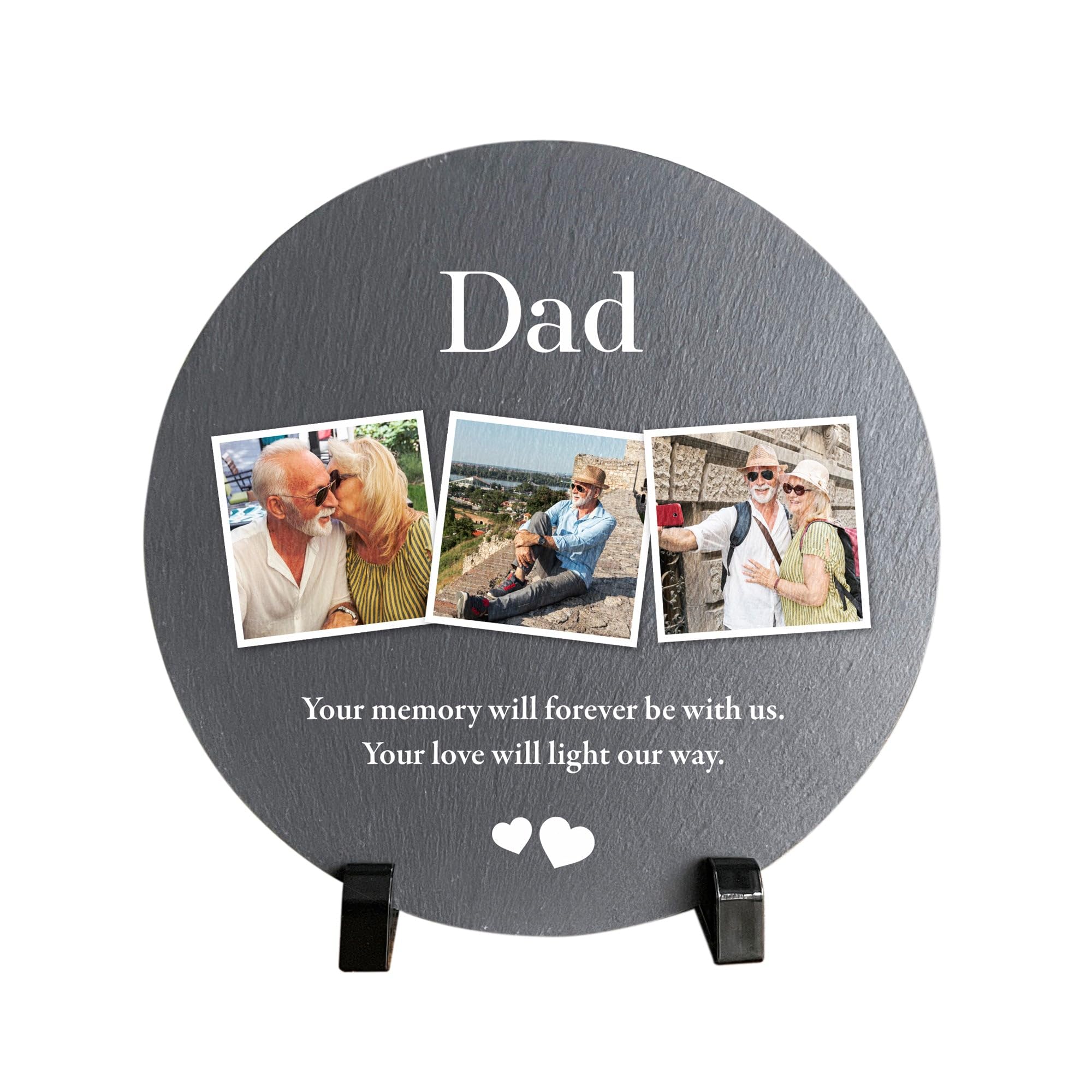 Personalised Circular Memorial Photo Slate with Stand - Custom Message | Sympathy Gift, Remembrance | 20cm Diameter