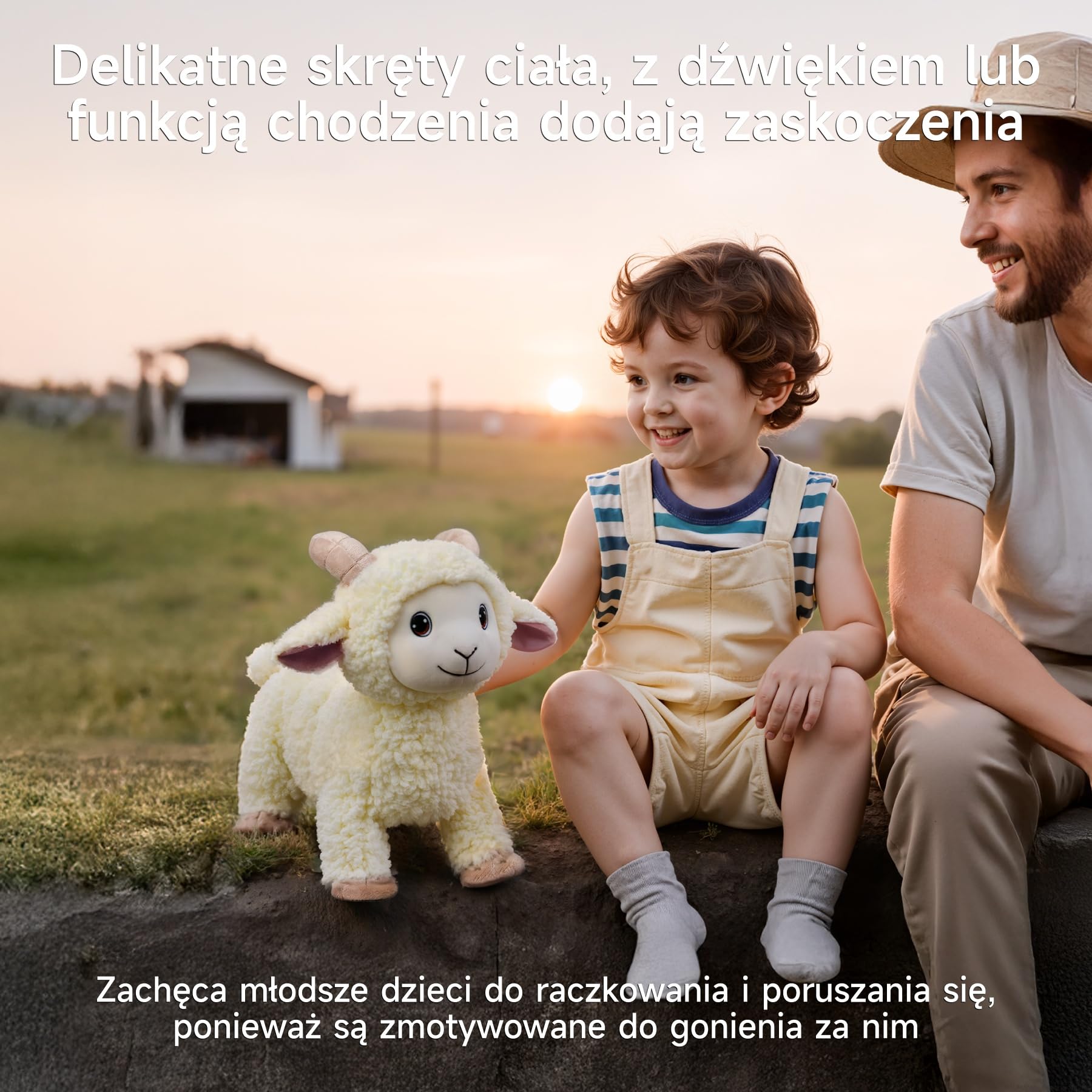 Pluszak Owca która Chodzi, Pluszowa Zabawka Jagniątko ze Smyczą Zdalnego Sterowania, Elektroniczna Interaktywna Przytulanka Baranek, Śpiewa, Beczy i Merda Ogonem, Realistyczne Dźwięki Mee Mee