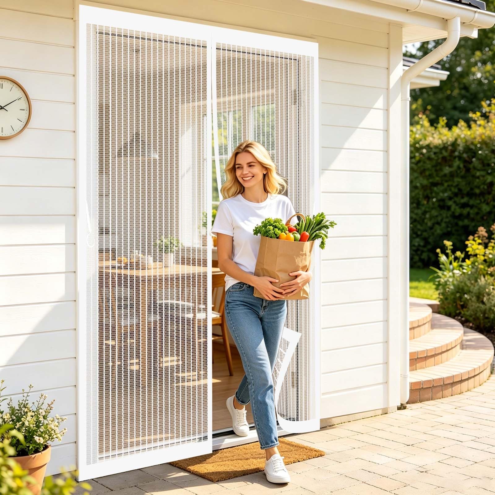 Guoyfen White Fly Screen Door 88 X 180 Cm No Drill Installation, Powerful Magnets, Full Frame Magic Tape Door Fly Screen Mesh Insect For Bedroom, Sliding,