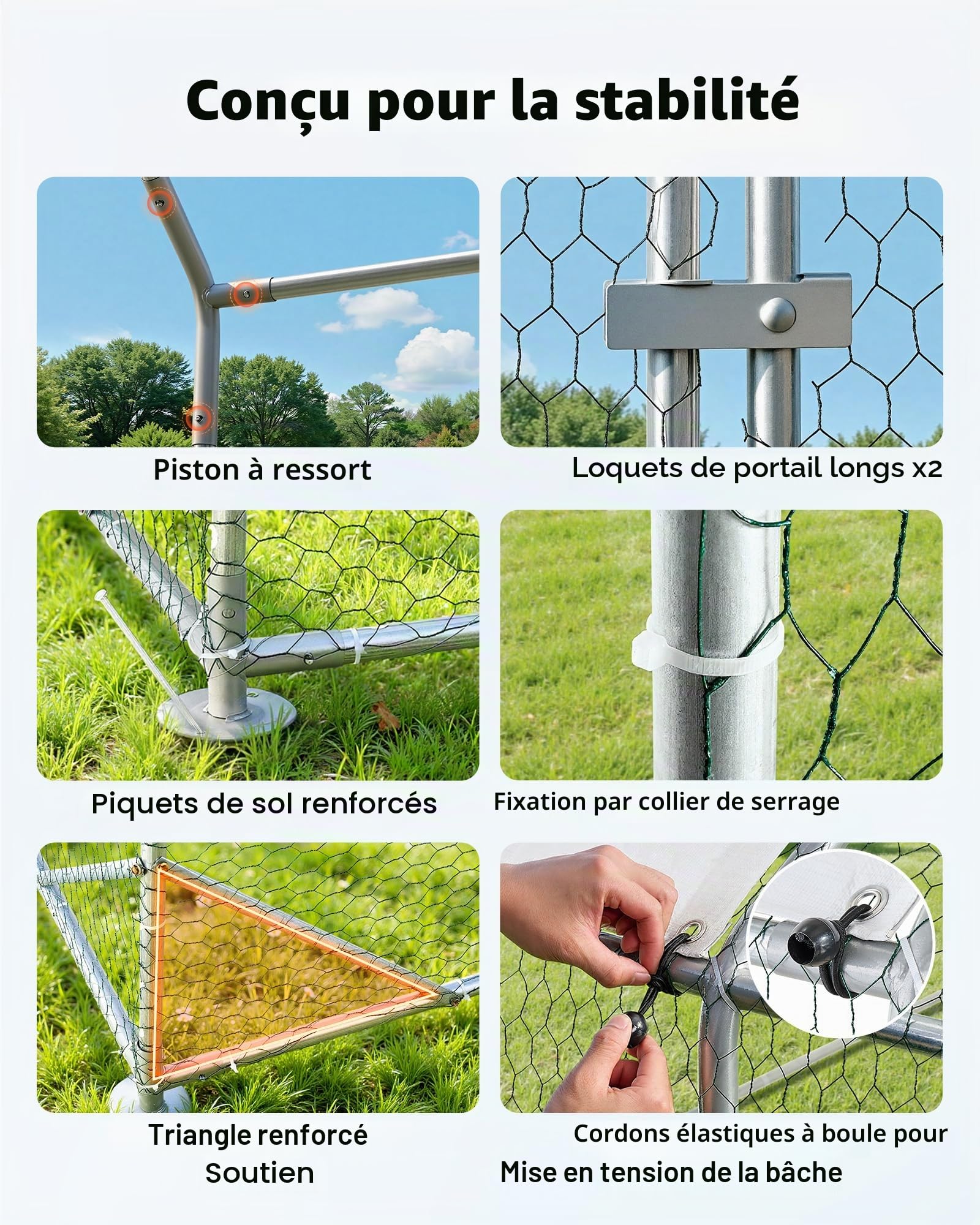 VEVOR Enclos Poulailler en Métal 3 x 3 x 2 m Parc à Poules Grillagé avec Couverture, Structure Robuste, Toit en Pente, Grande Cage Extérieur pour Poules, Canards, Lapins, Volailles, de Jardin, Ferme