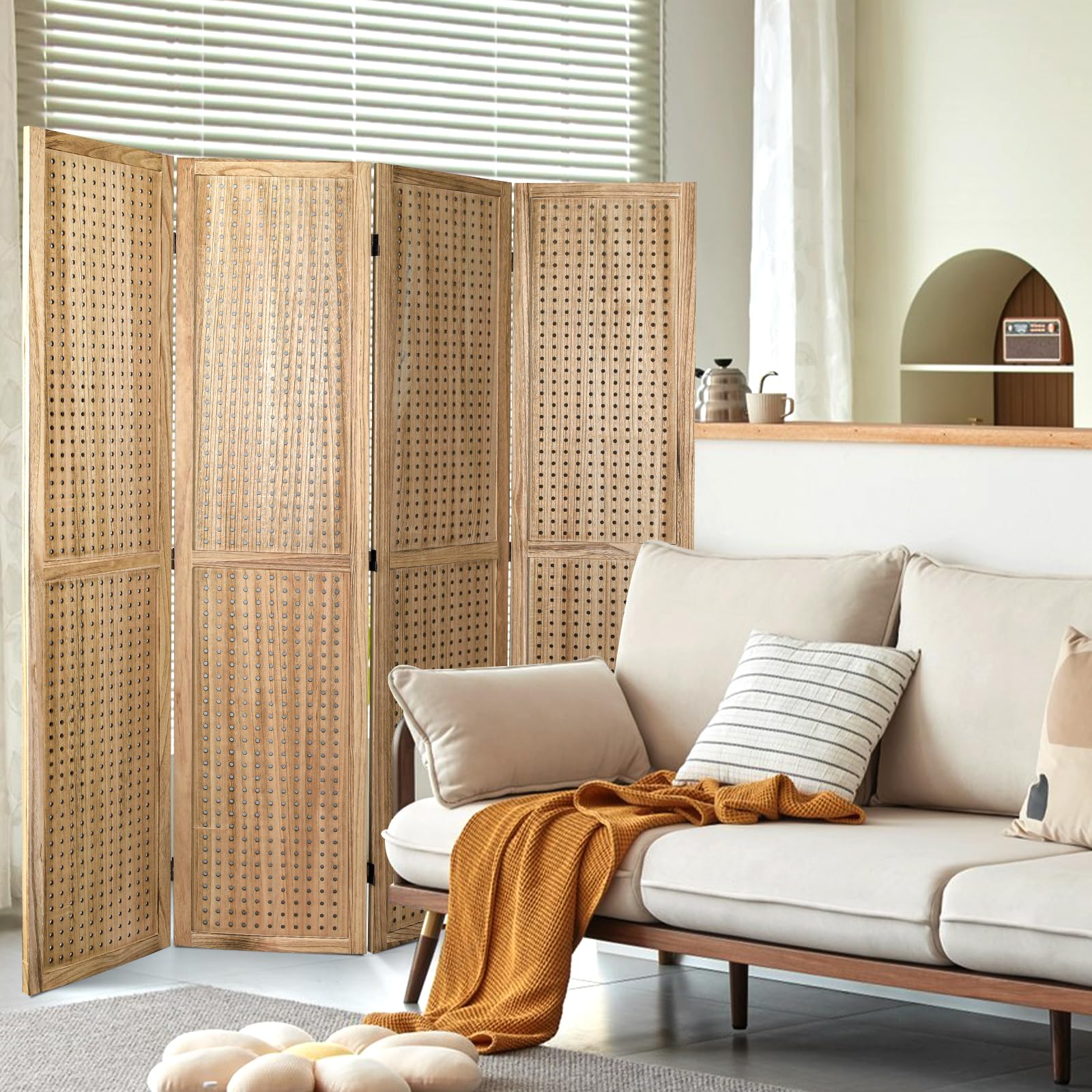6 Panel Room Divider, 5.6Ft Pegboard Display Wooden Room Divider ...