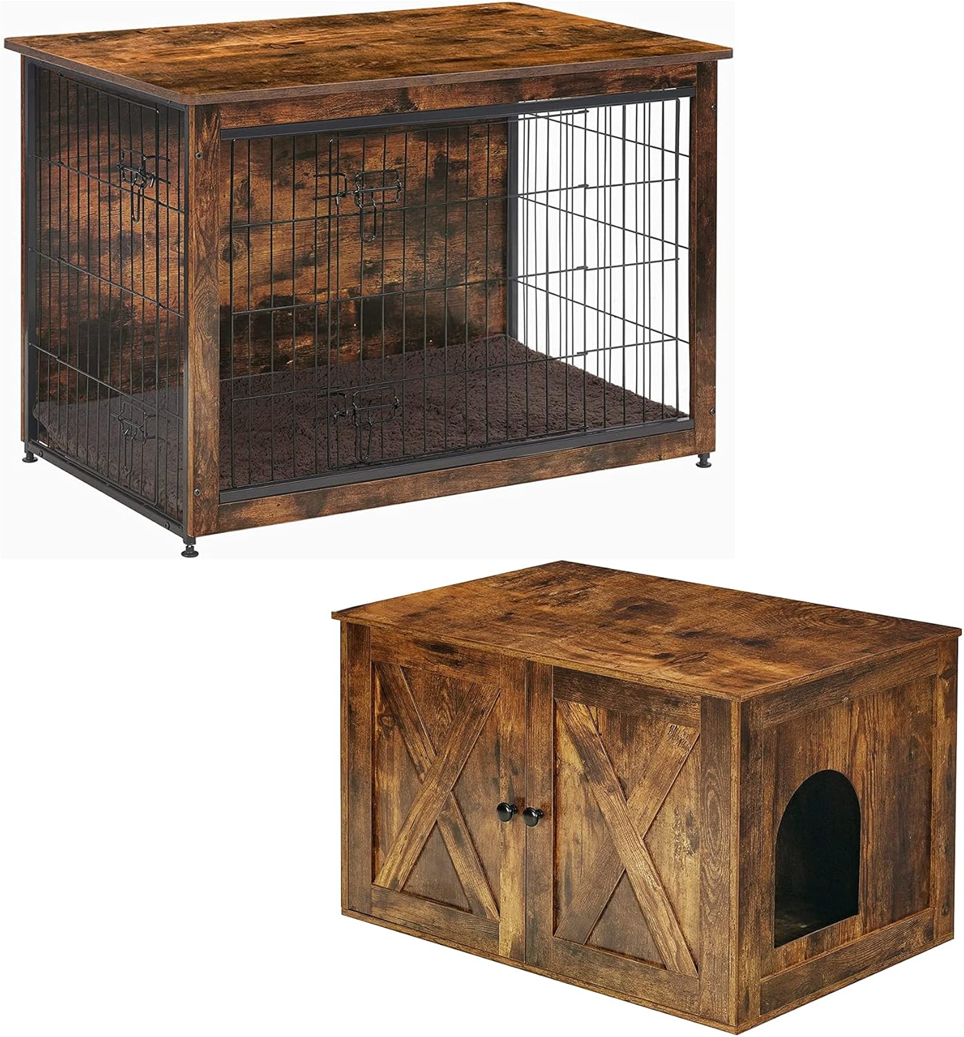 DWANTON Dog Crate Furniture with Cushion, Wooden Dog Crate