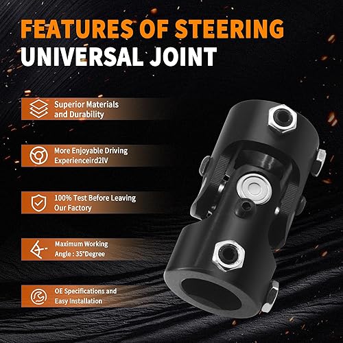 Miniatura 3 de 1" DD x 1" DD Negro Dirección Universal Junta Eje Único U, Longitud total 3.268 in (3-14")