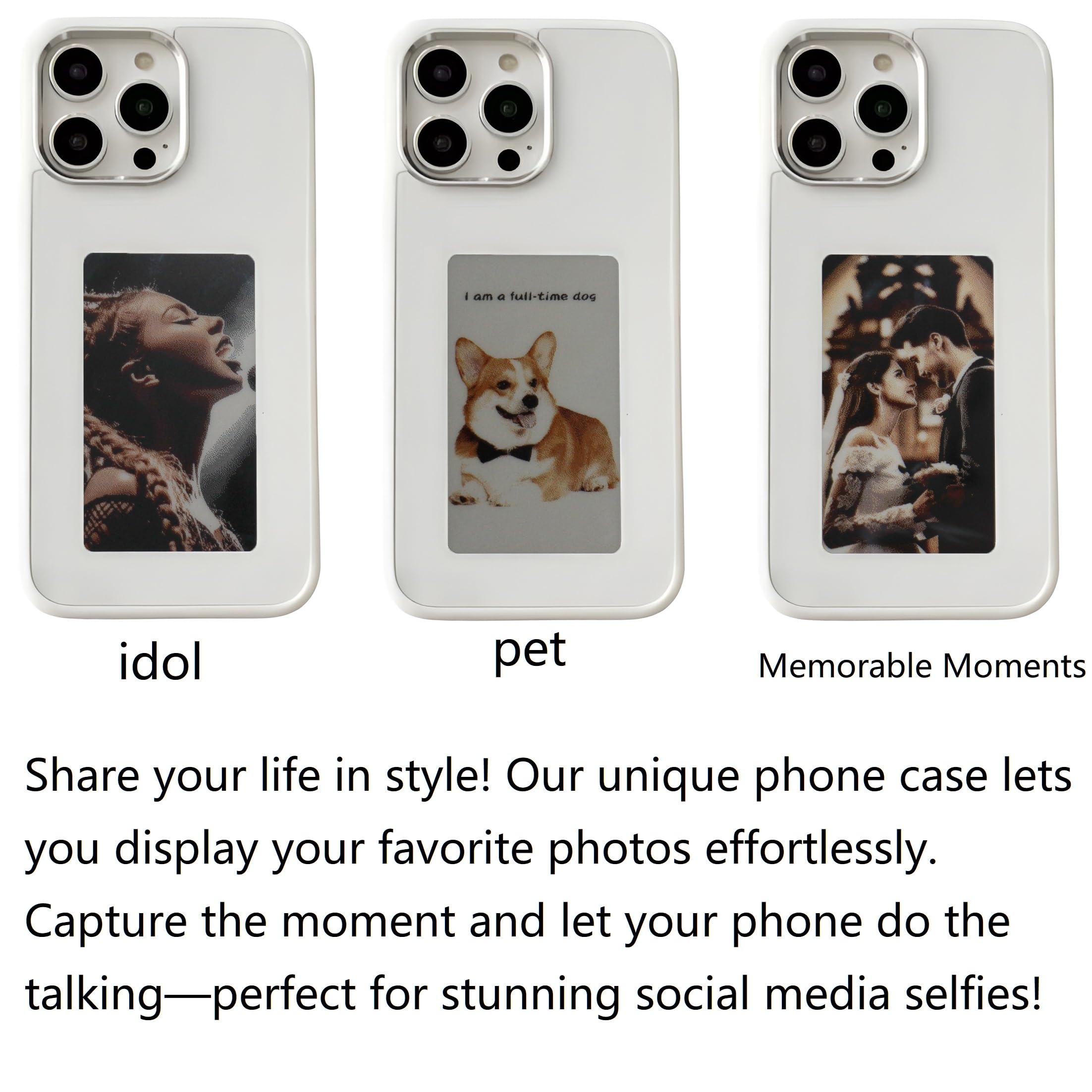 Coque de téléphone à image DIY pour iPhone Smart E Ink Digital Photo Phone Case Custom Portrait Phone Case App Intelligent Screen Casting Ink Display (Blanc, pour iPhone 14 PRO)