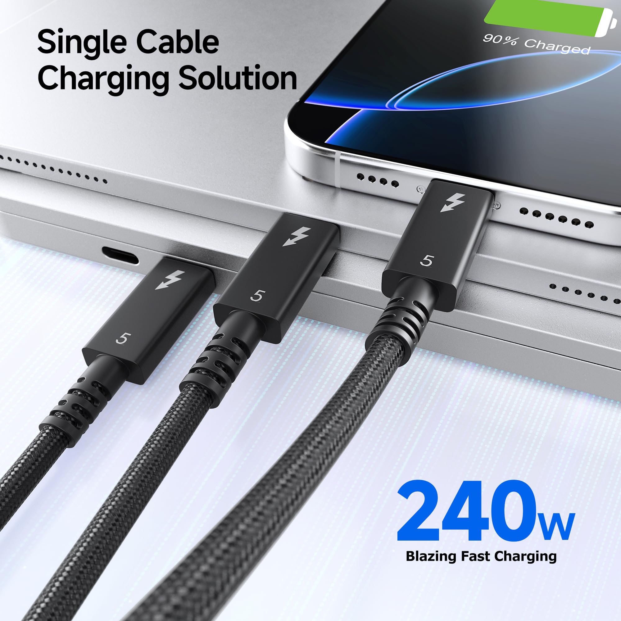 [Certyfikat Intel] Cable Matters Kabel Thunderbolt 5 80 Gbps, 2 m | Aktywny, podwójne 8K / 4K@540Hz, ładowanie 240 W, do 120 Gbps, czarny, zgodny z Thunderbolt 4/3 i USB4
