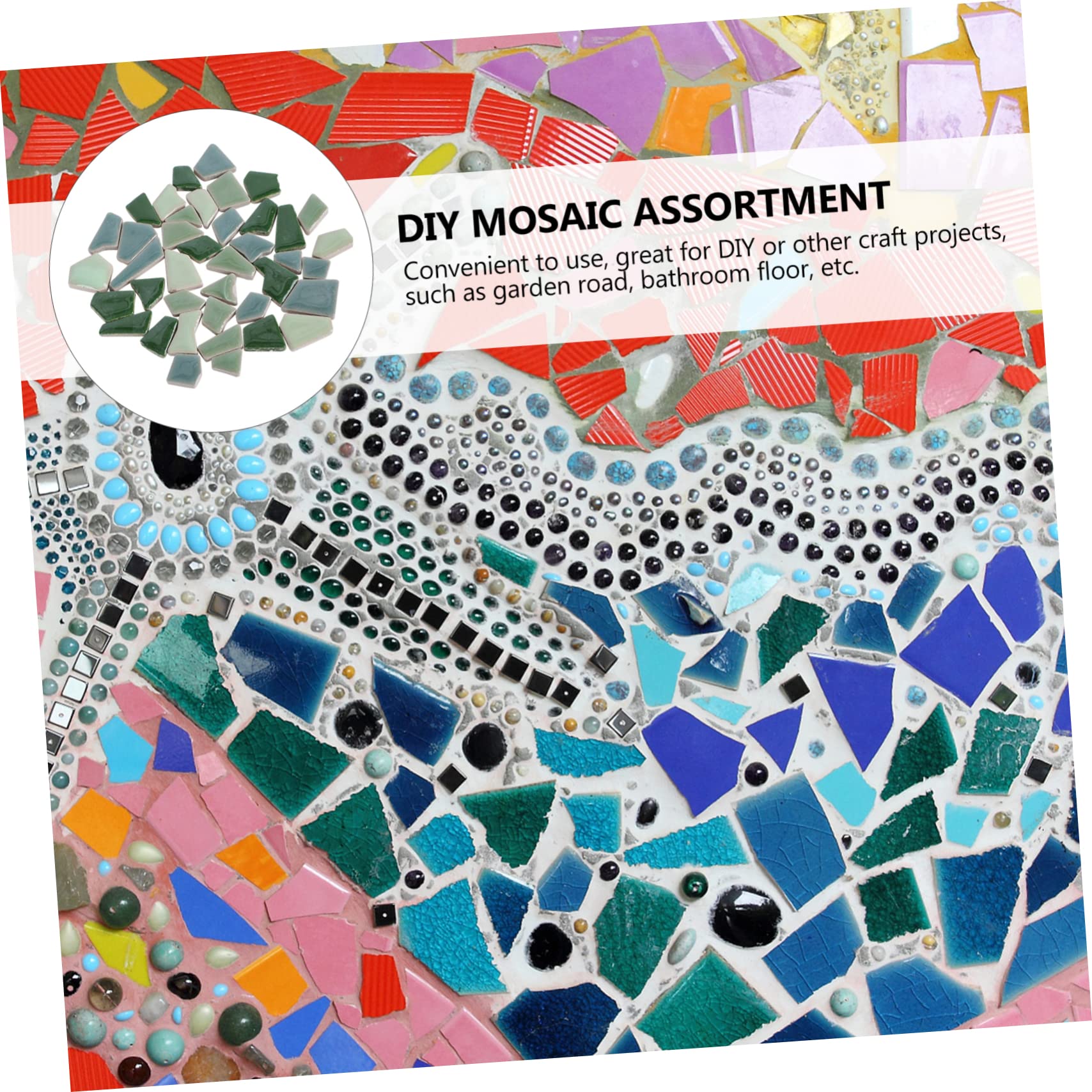 PRETYZOOM Tessere per Mosaico Fai da Te in Ceramica Smaltata 500g Pietre Irregolari Verde, Materiale Sicuro e Facile da Usare per Decorazioni Casa e Giardino