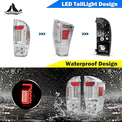 Miniatura 34 de WOLFSTORM LED Tail Light Fit for 2016-2023 Toyota Tacoma, 2016-2013 Toyota Tacoma Tail Light Replacement Assembly,1 Pair(Clear Lens)