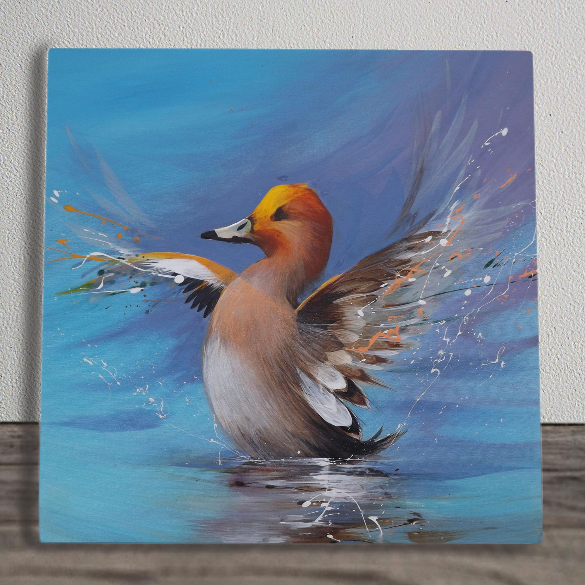 Global Designs Duckling Duck Ceramic Tile Picture Plaque Sign Wall Art Flapping By D Finney 20x20cm