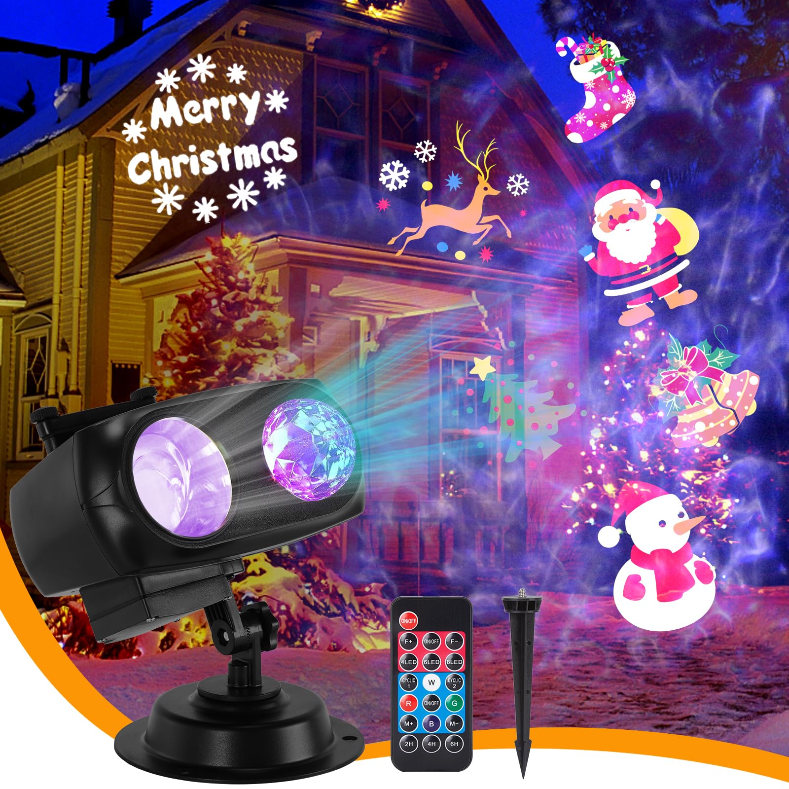 HAKUTA Christmas Projector Lights With 16 Pattern Slides & Remote | Dual Lens HD Wave & Image Projector For Holidays, Parties, Decor