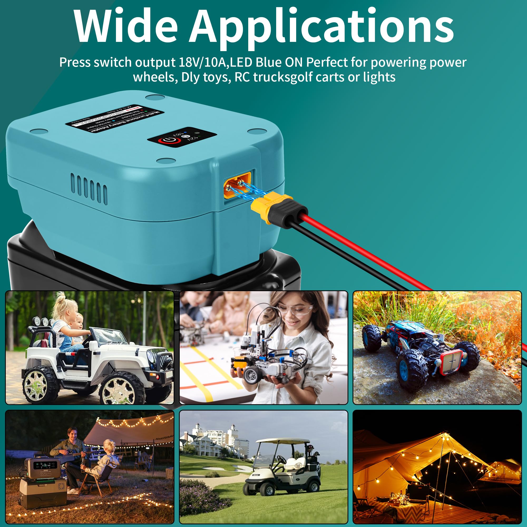 Convertisseur 18V vers 12V pour Batterie Makita 18V Avec Prise Allume Cigare,Adaptateur pour Power Wheel Batterie Adapter Avec Ports USB, Type-C et XT60,Pour Voiture Télécommandée,Projets de bricolage