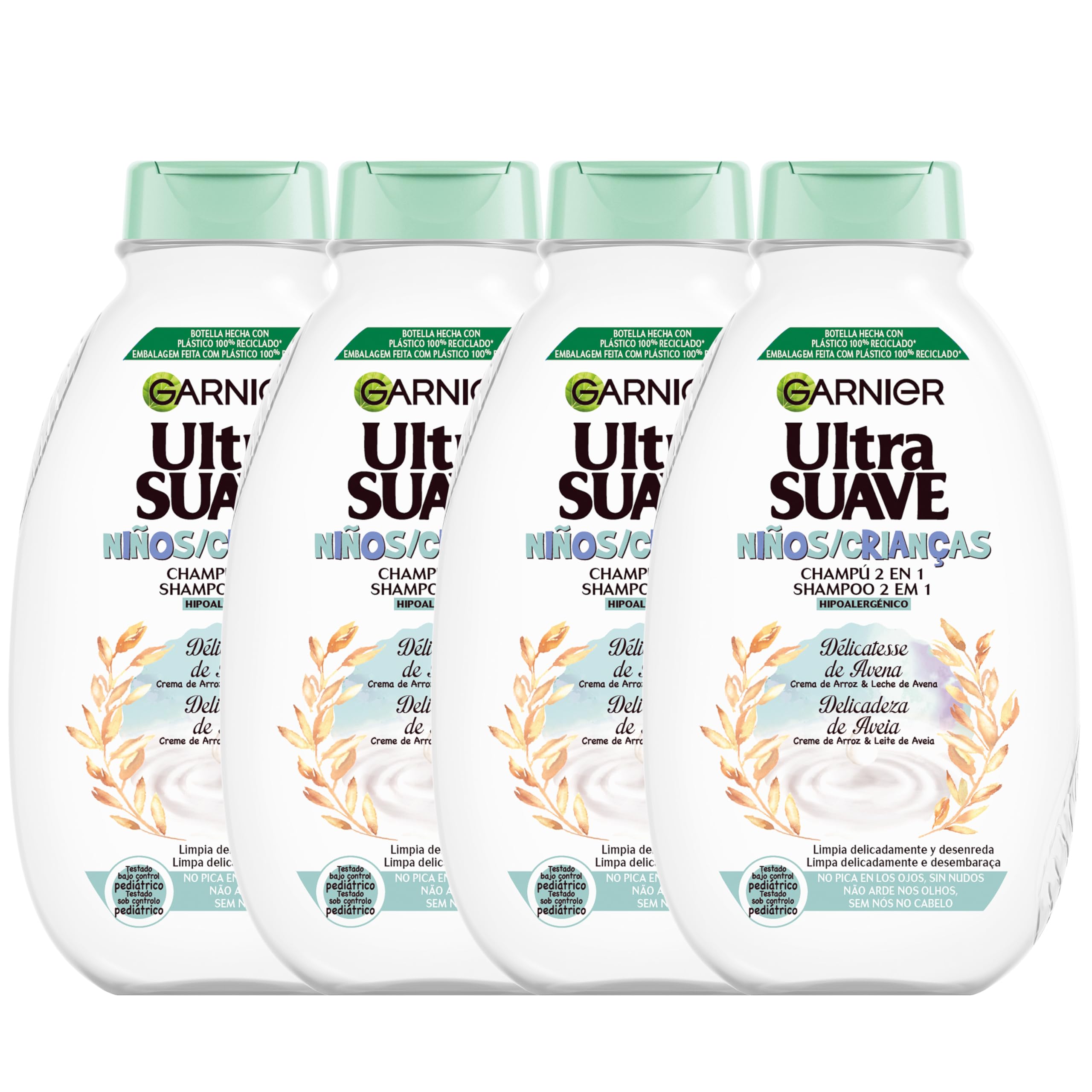 Garnier Original Remedies Ultra Suave Delicatesse de Avena Crema de arroz y Leche de Avena Champú Suave para Niños- 4x400 ml
