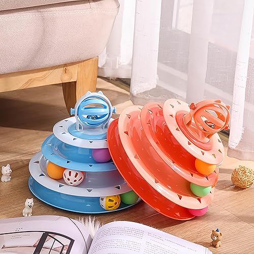 Miniatura 3 de Vealind Rodillo de juguete para gatos, plato giratorio de 4 niveles, bolas de juguetes para gatos con bolas de pompones coloridos, diversión