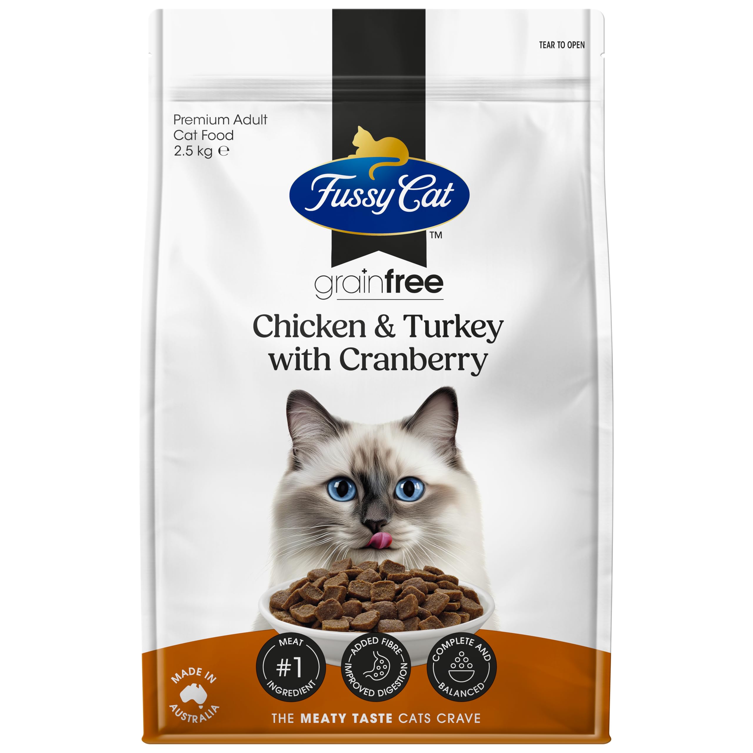 Fussy Cat Grain Free Adult Dry Cat Food, Chicken & Turkey Cranberry, 2.5kg