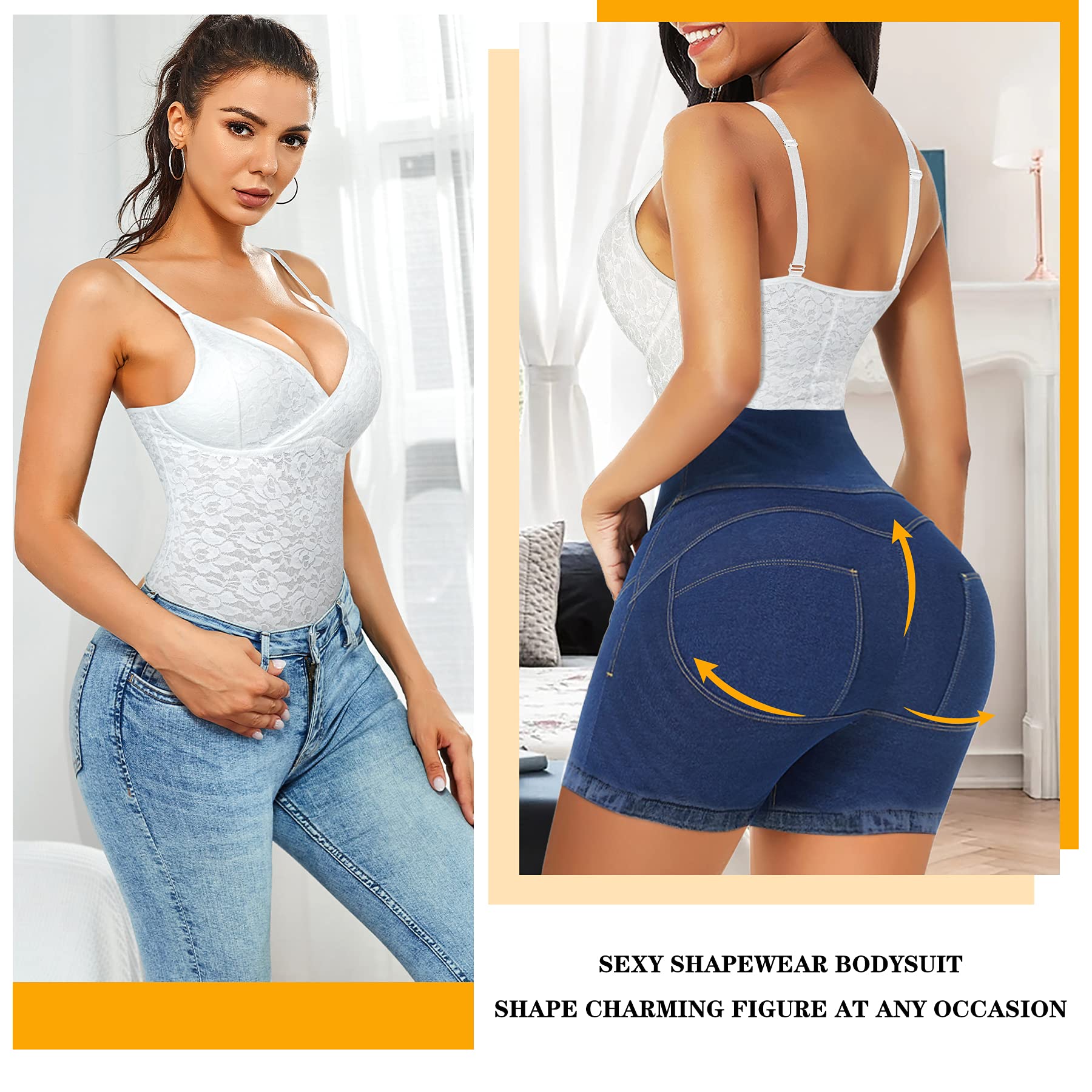 Bafully Shapewear Donna Body contenitivo modellante Intimo Snellente Pancera Contenitiva Dimagrante Shaper con scollo a V Sexy
