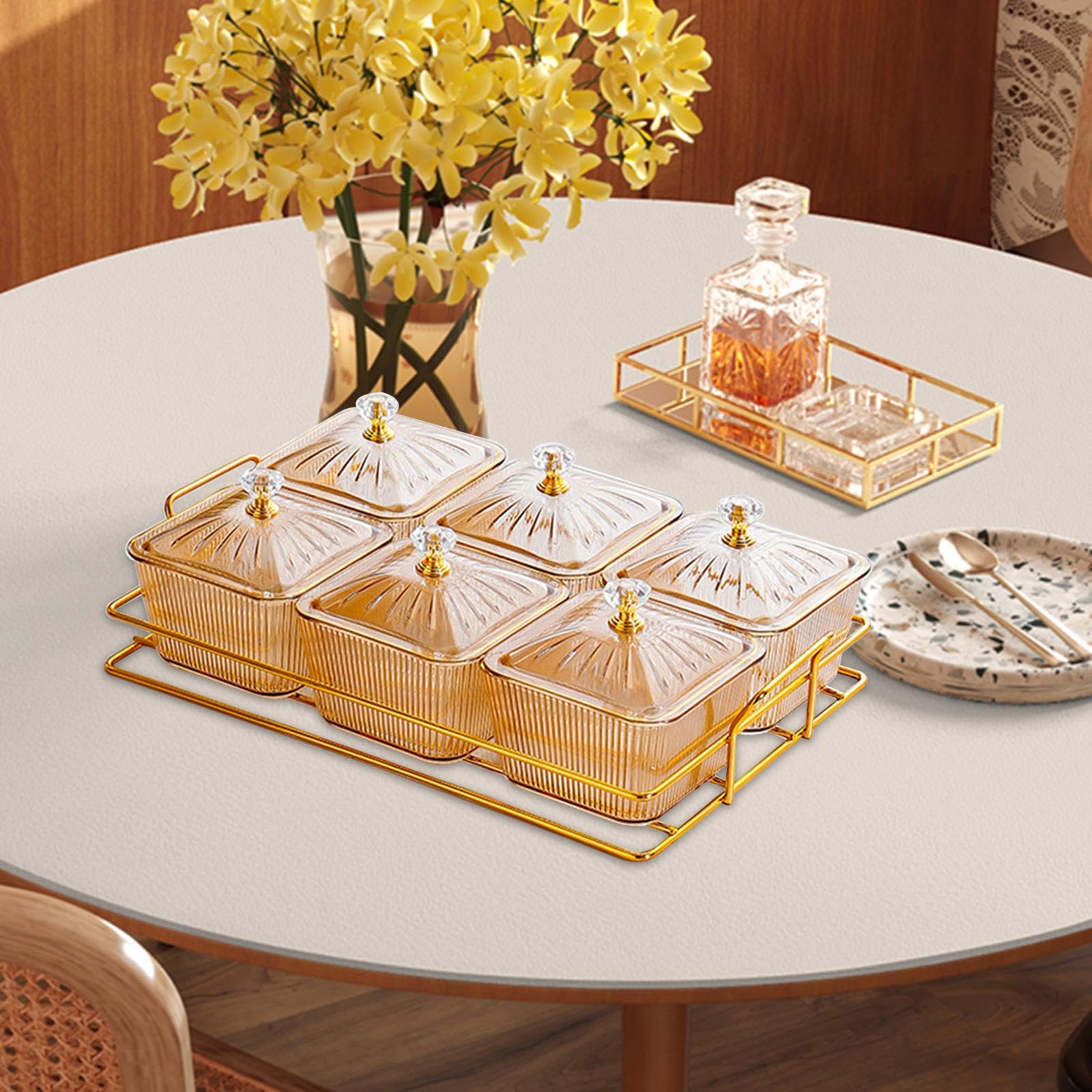 6 para Aperitivos con Compartimentos, Platos de Postre con Separadores, Bandeja de Servir con Compartimentos para Aperitivos, Ámbar, Individual